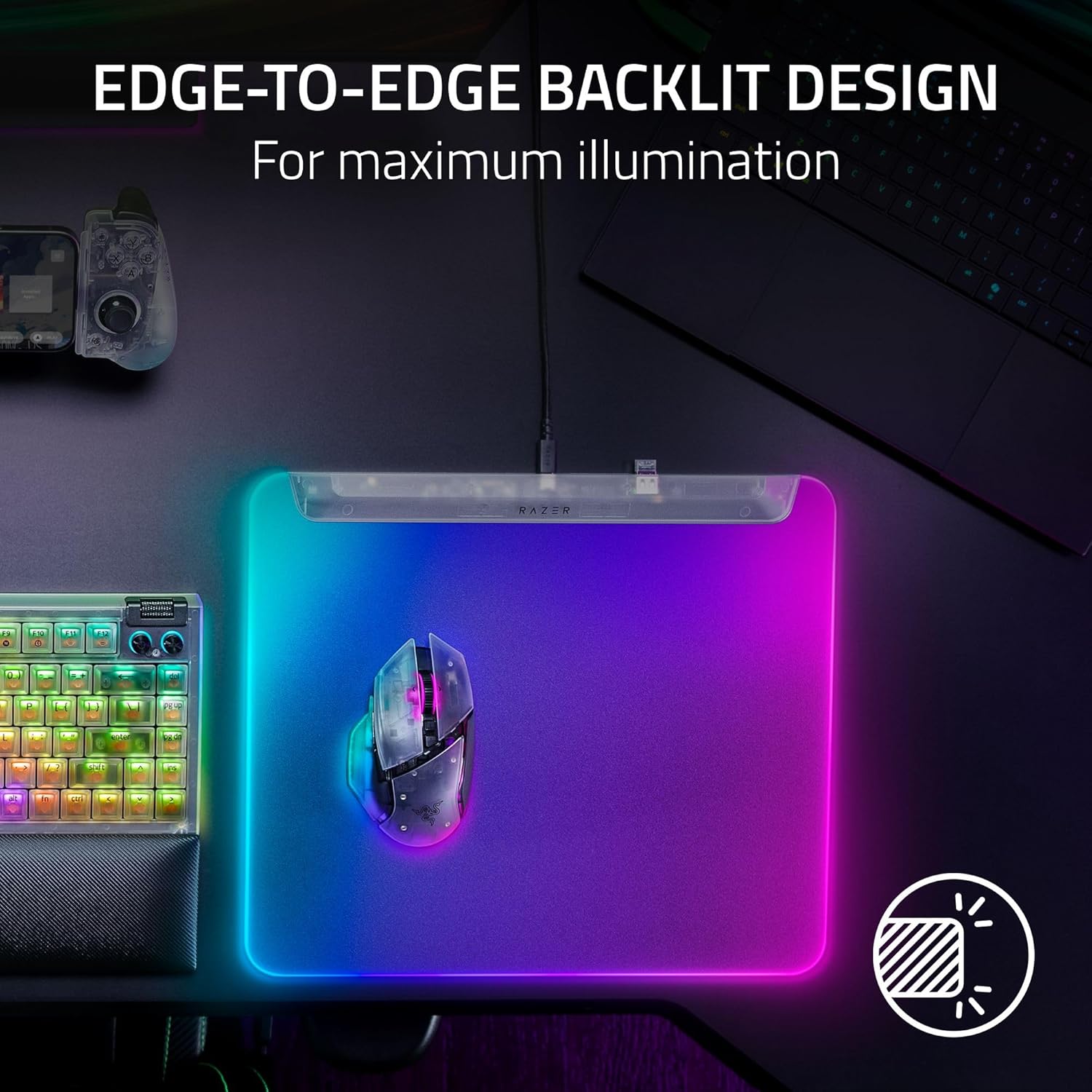 Razer Firefly V2 Pro Fully Illuminated RGB Gaming Mouse Mat: Backlit Design - 15 Zone Lighting - USB