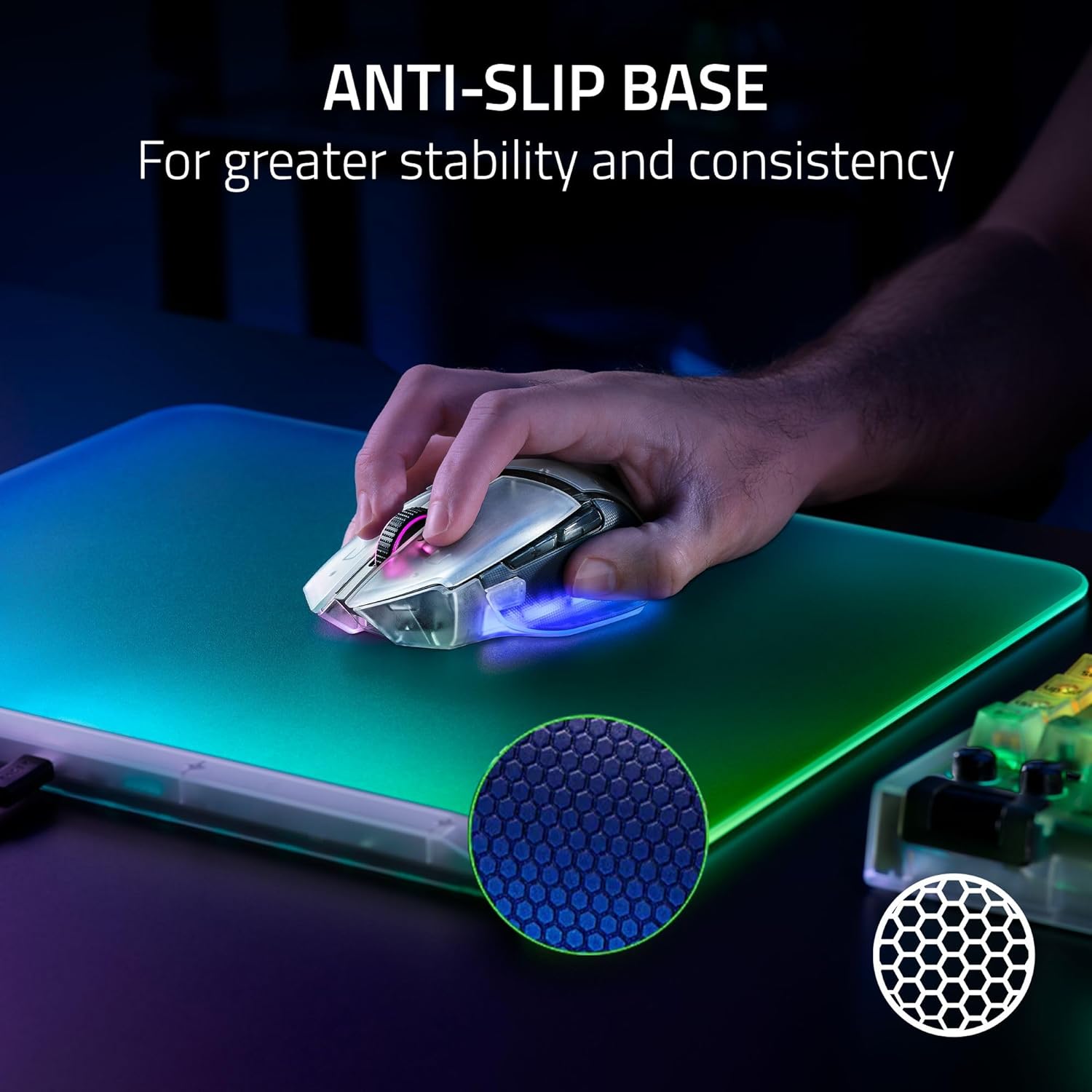 Razer Firefly V2 Pro Fully Illuminated RGB Gaming Mouse Mat 36x25.5cm Phantom White