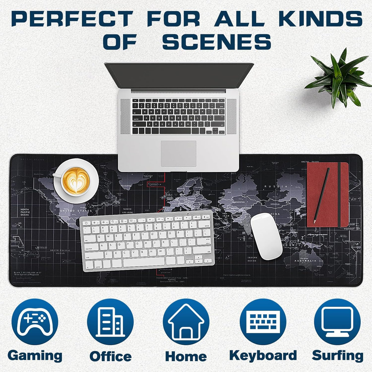 Gaming Mouse Pad World Map Design 30 × 80 cm