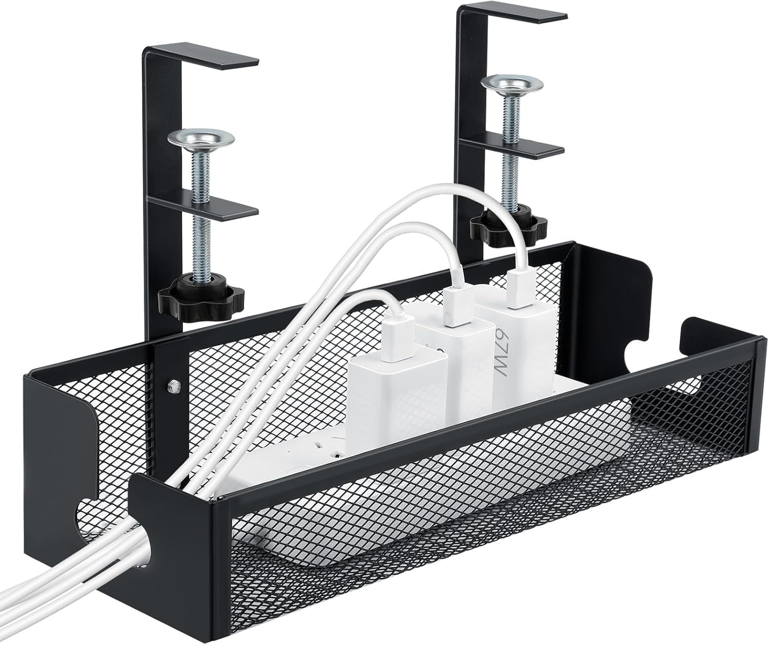 Under Desk Cable Management Tray Black, Wire Organizers No Drill, Cord Organization Box for Office,