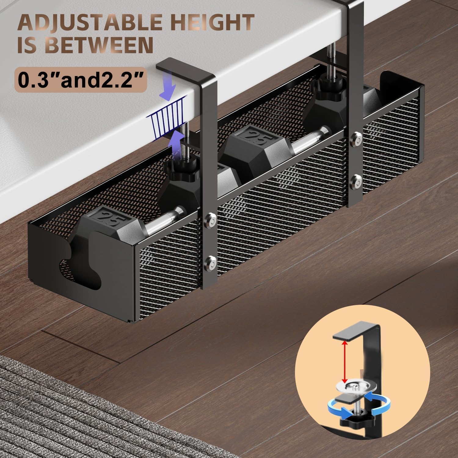 Under Desk Cable Management Tray No-Drill Black Wire Organizer & Cord Management Box For Office & Home No Damage To Desk
