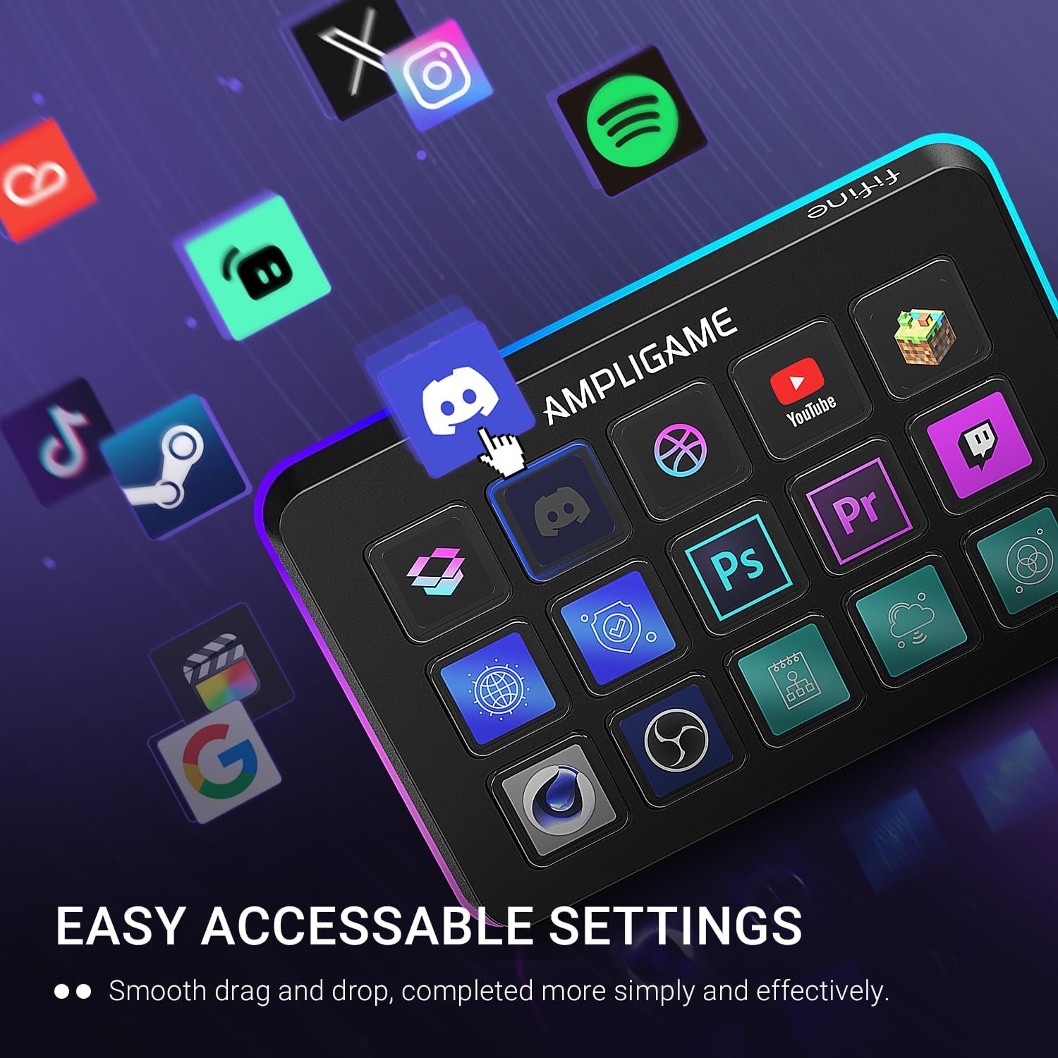 AmpliGame Fifine Stream Controller with 15 Macro Keys, Streaming Keyboard with Trigger Actions in OB - AHW Store