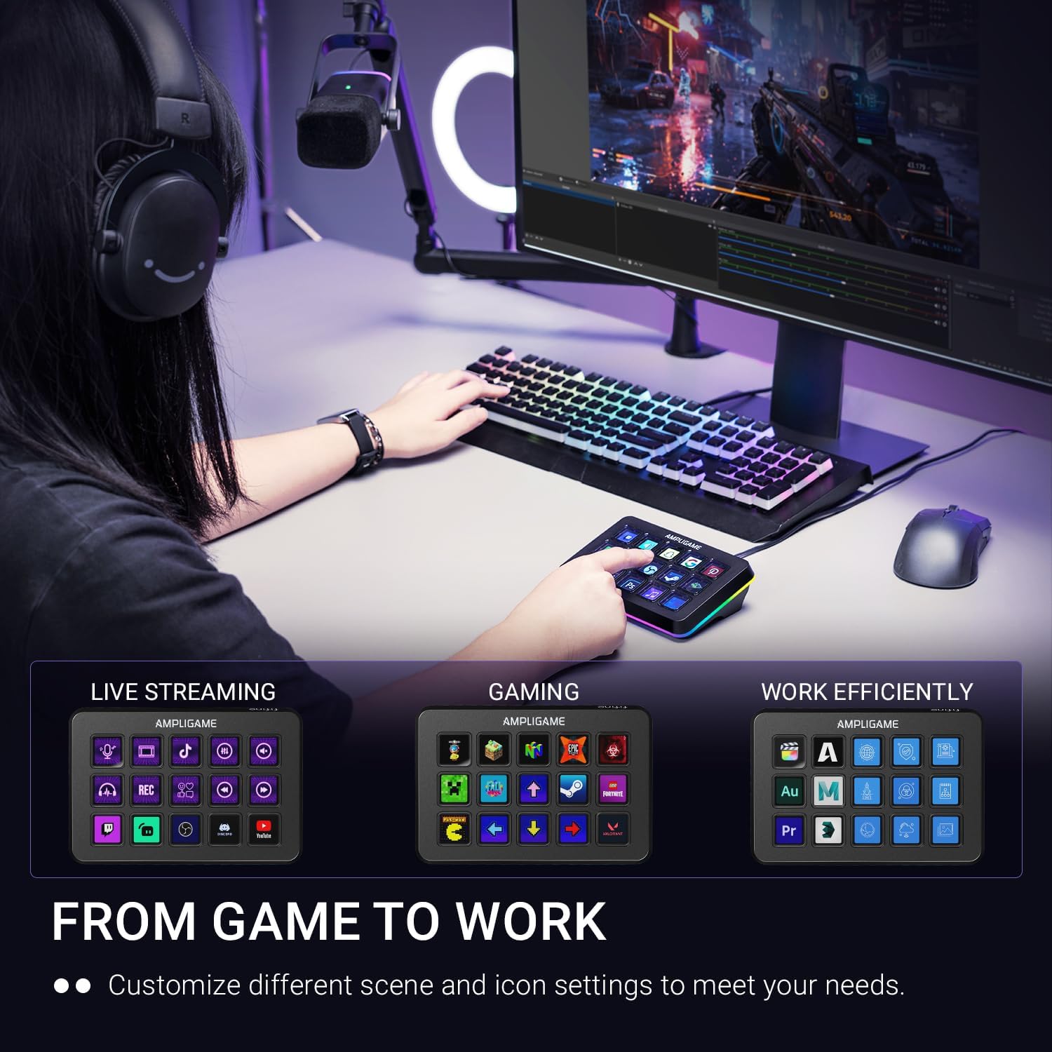AmpliGame Fifine Stream Controller with 15 Macro Keys, Streaming Keyboard with Trigger Actions in OB - AHW Store