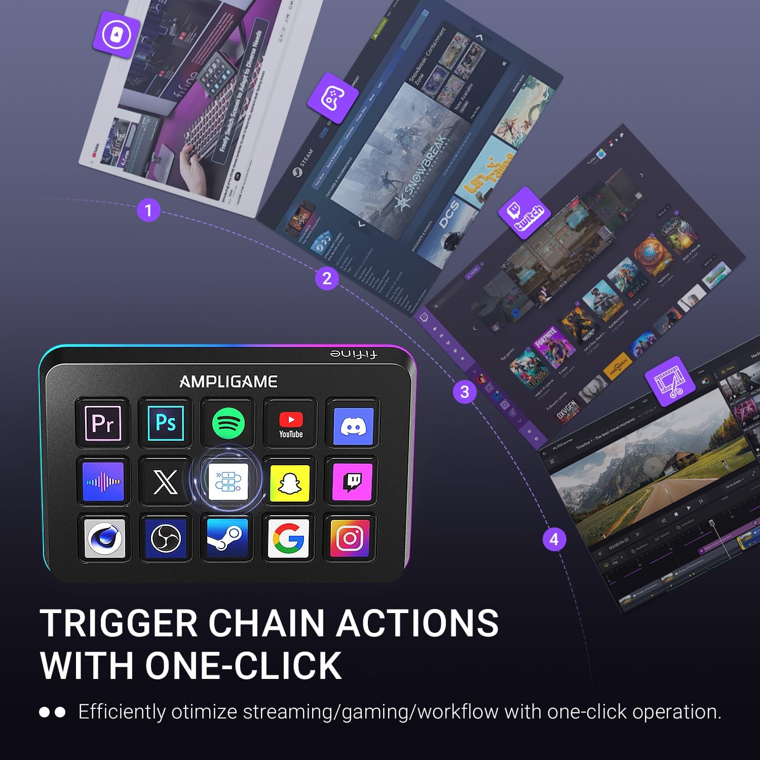 AmpliGame Fifine Stream Controller with 15 Macro Keys, Streaming Keyboard with Trigger Actions in OB - AHW Store