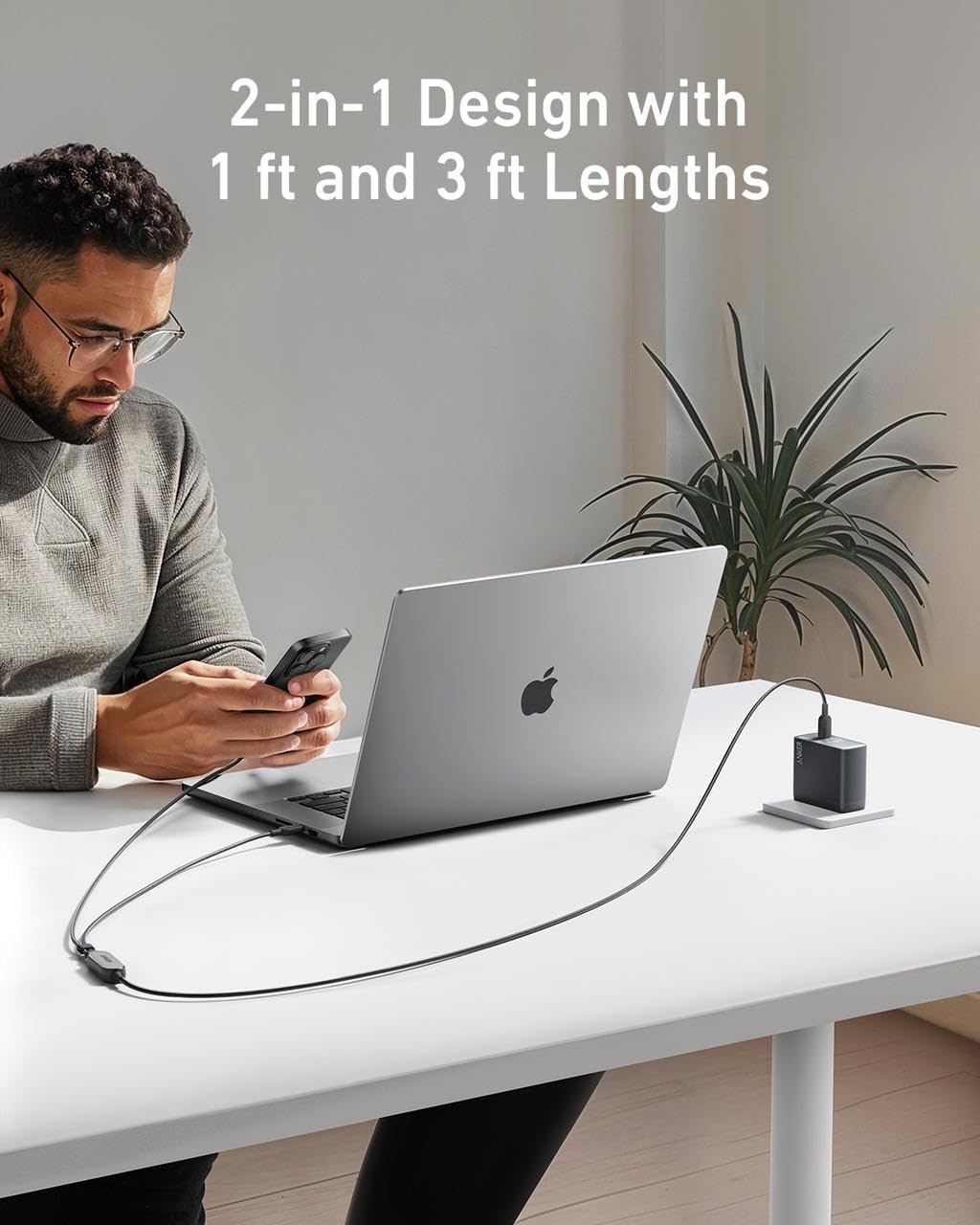 Anker 2 - in - 1 USB C to USB C Cable 4ft 0.9 Meter Durable Nylon Braided Fast Charging Data Transfer Cord High Speed Multi Devices Compatibility Black - AHW Store