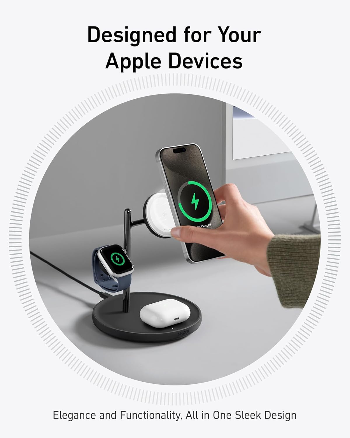 Anker 3 - in - 1 Wireless Charging Station, MagSafe Charger Compatible, Qi2 Certified 15W Wireless Stand - AHW Store
