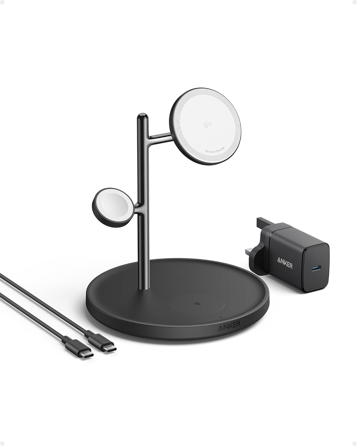 Anker 3 - in - 1 Wireless Charging Station, MagSafe Charger Compatible, Qi2 Certified 15W Wireless Stand - AHW Store