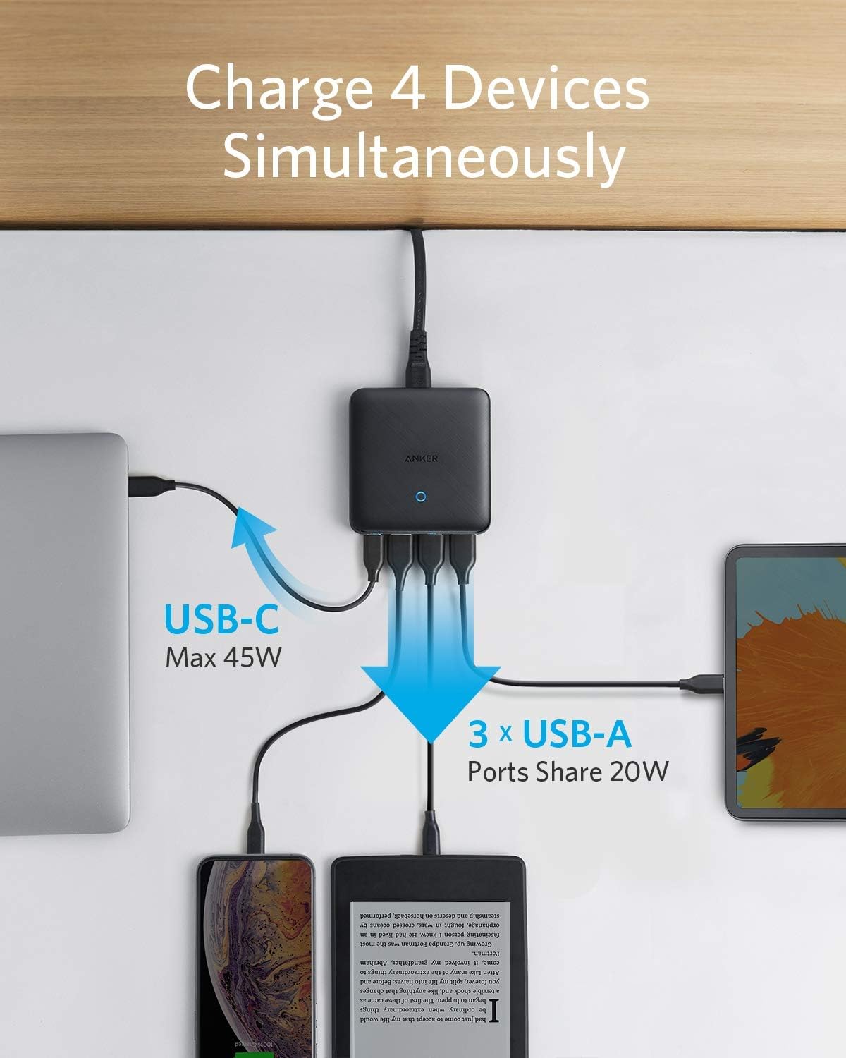 Anker A2045 65W 4 - Port Fast Charger – GaN PIQ 3.0 PowerPort Atom III Slim with 45W USB - C PD, Multi - D - AHW Store