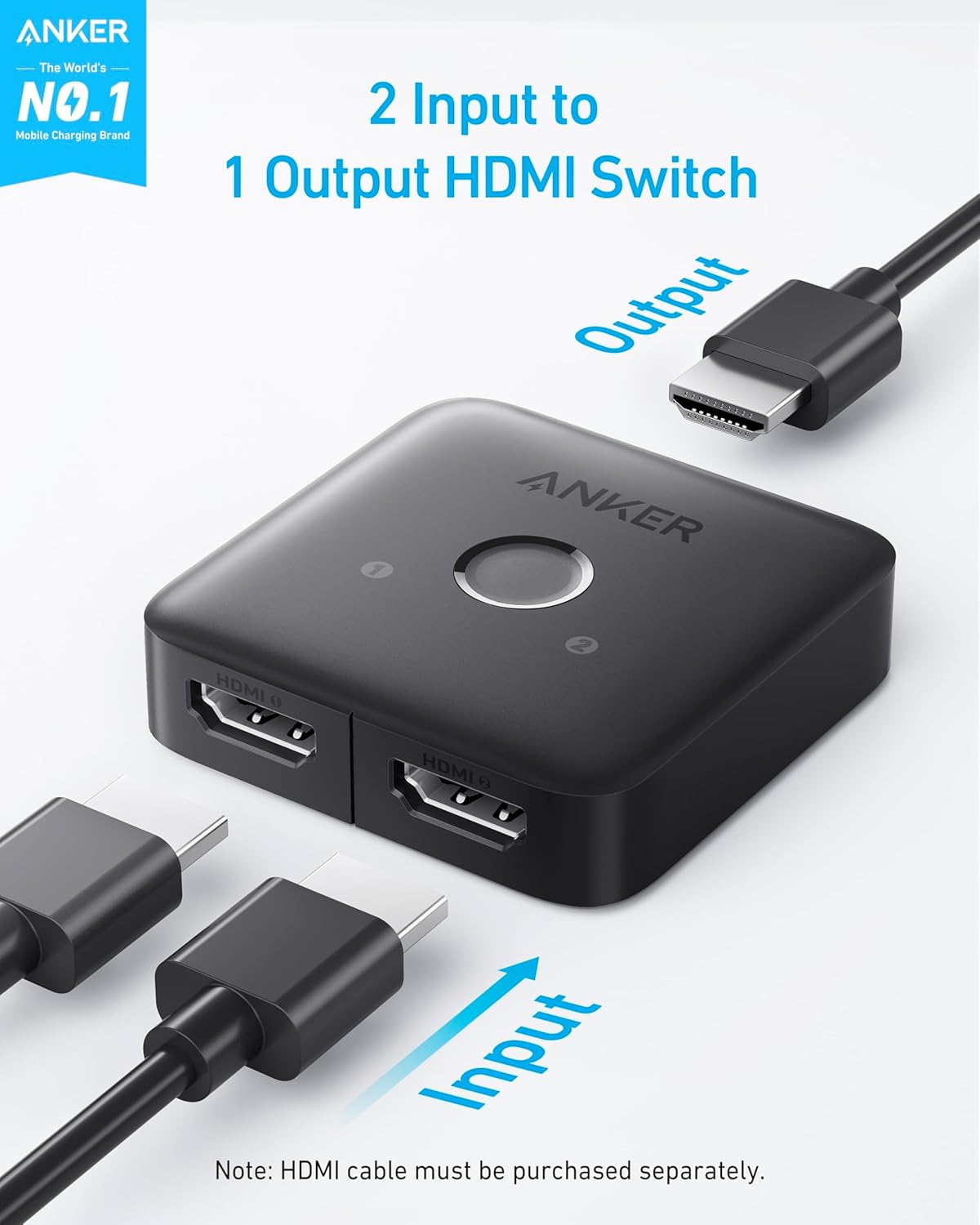 Anker HDMI Switch, 4K@60Hz Bi - Directional HDMI Switcher, 2 in 1 Out with Smooth Finish, Supports HDR - AHW Store