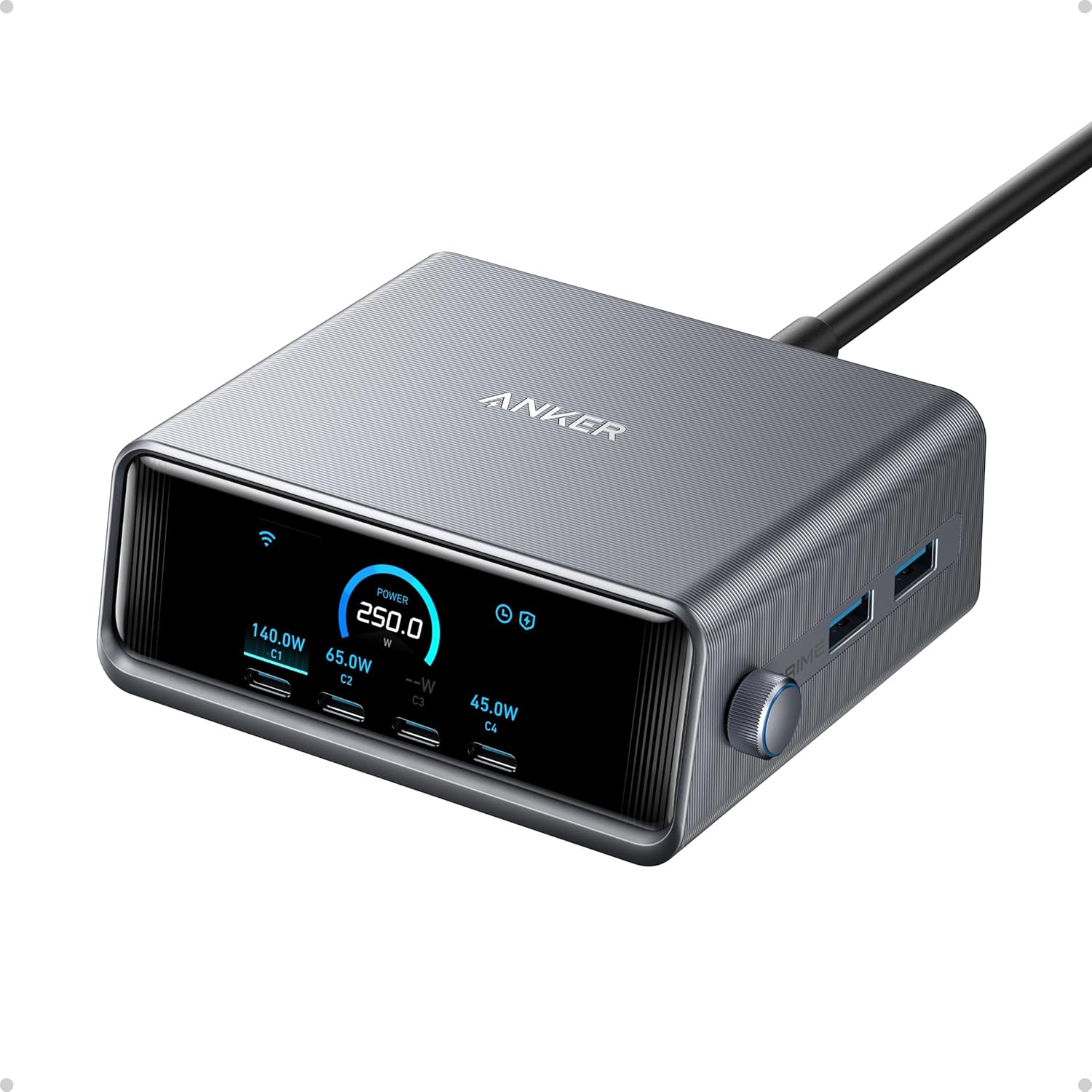 Anker Prime 250W USB C Charger, Ultra - Fast 6 - Port GaN Charging Station, 2.26 LCD Display and Smart C - AHW Store