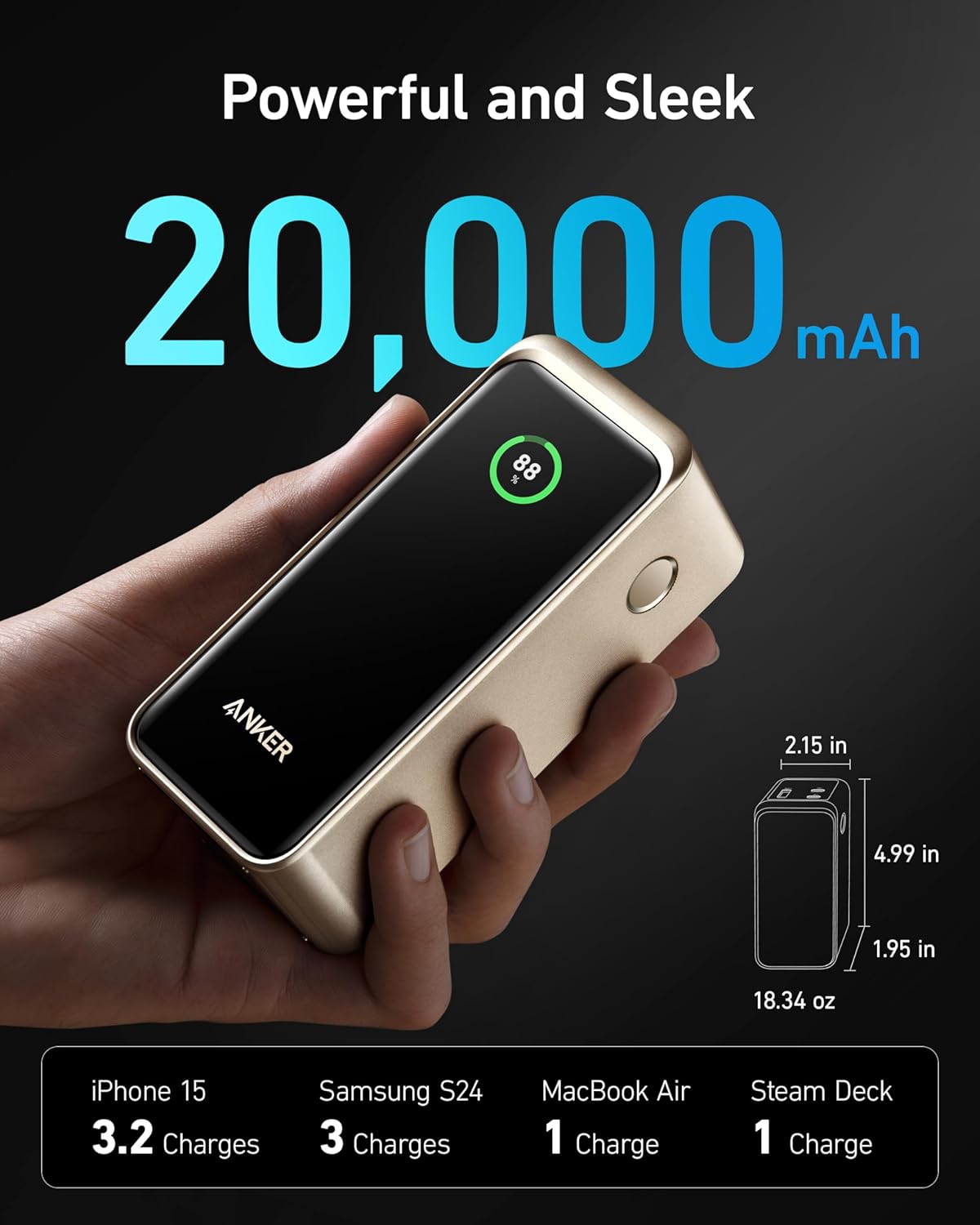 Anker Prime Power Bank, 20,000 mAh External Battery with 200 W Power, Digital Display, 2 x USB - C and - AHW Store