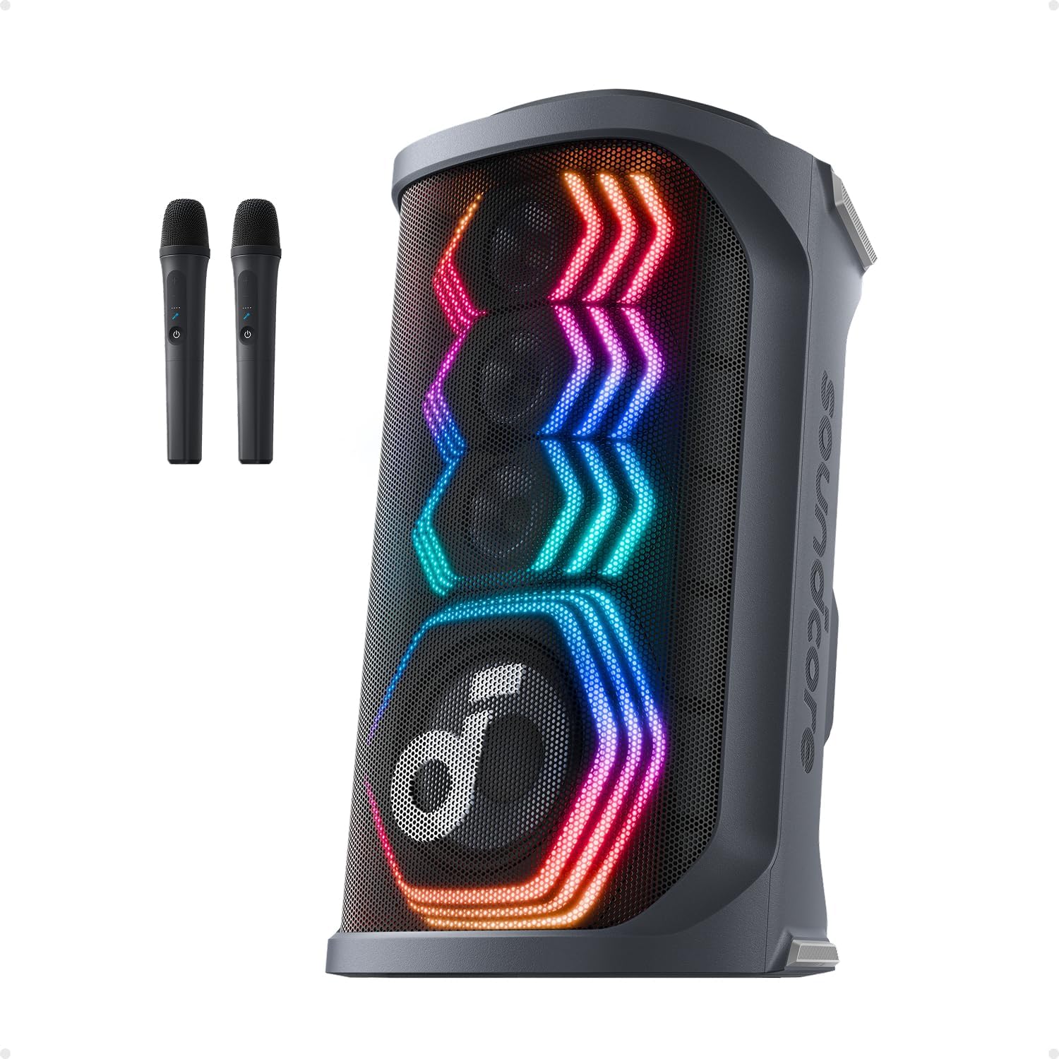 Anker SoundCore Rave 3S AI Party Speaker with 2 Wireless Microphones, 200W Sound, AI Vocal Removal, Reverb - AHW Store