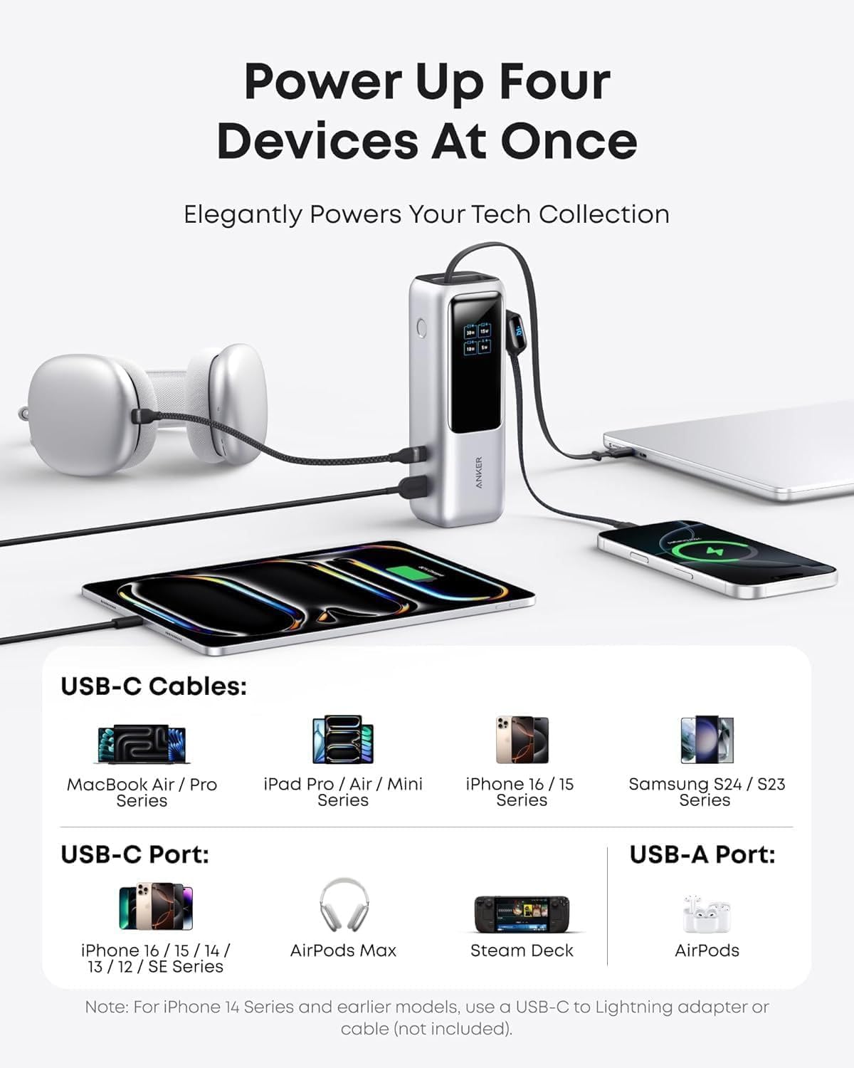 Anker Zolo Power Bank (25K, 165W, Built - In USB - C and Retractable Cable) High - Speed Portable Charger, - AHW Store