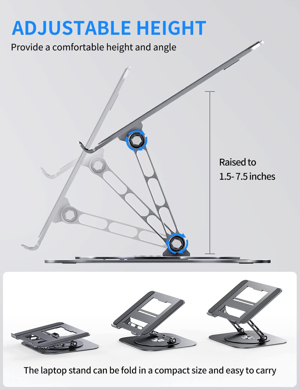 AOEVI Adjustable Laptop Stand with 360 Rotating Base, Computer Stand for Laptop Ergonimic Foldable L - AHW Store