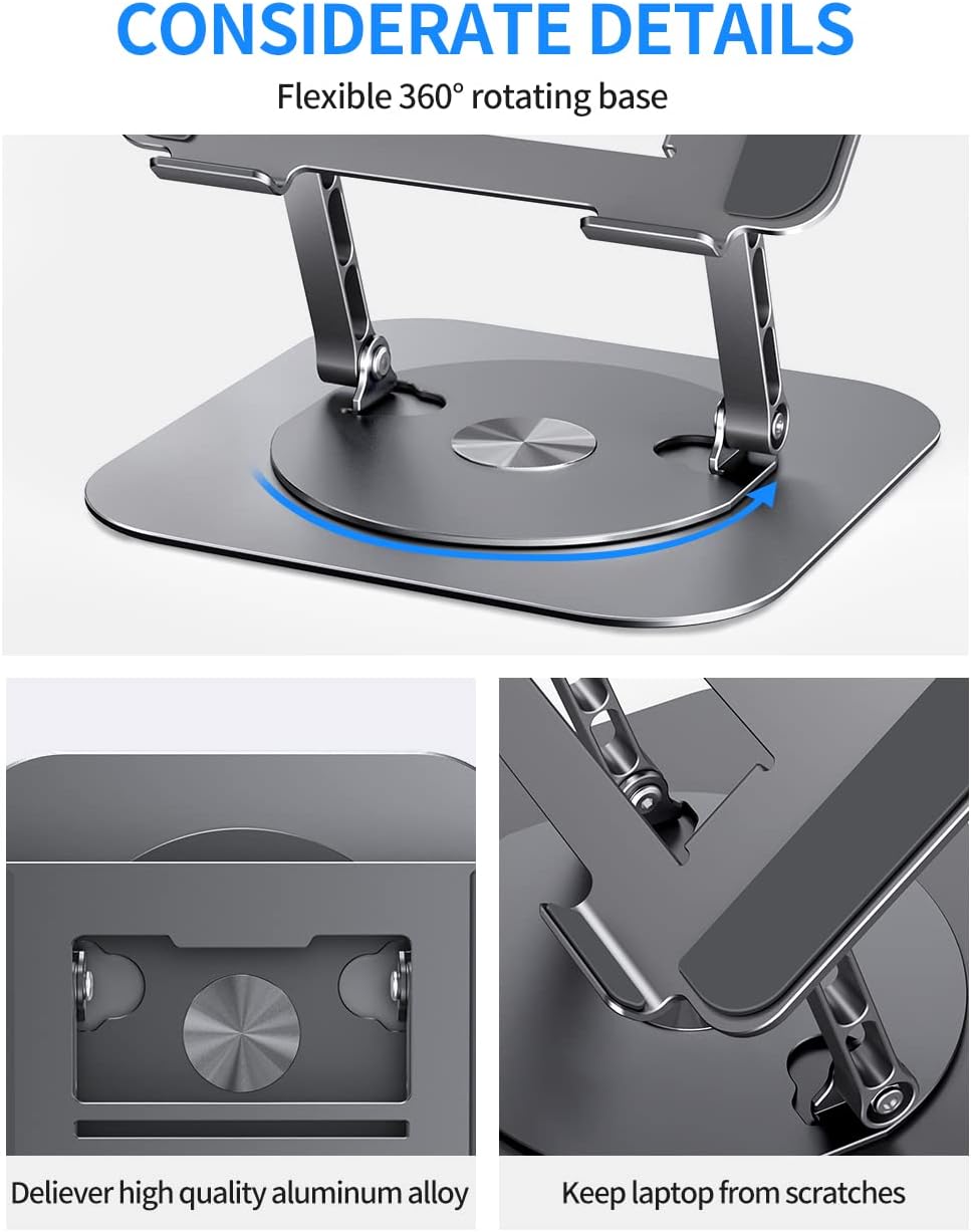 AOEVI Adjustable Laptop Stand with 360 Rotating Base, Computer Stand for Laptop Ergonimic Foldable L - AHW Store