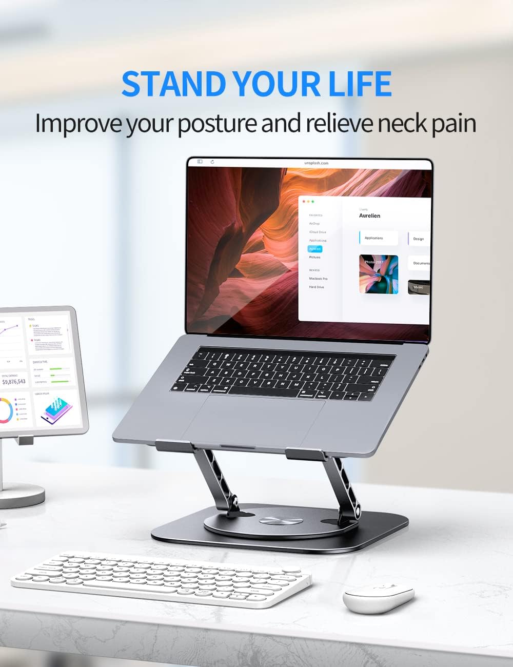 AOEVI Adjustable Laptop Stand with 360 Rotating Base, Computer Stand for Laptop Ergonimic Foldable L - AHW Store