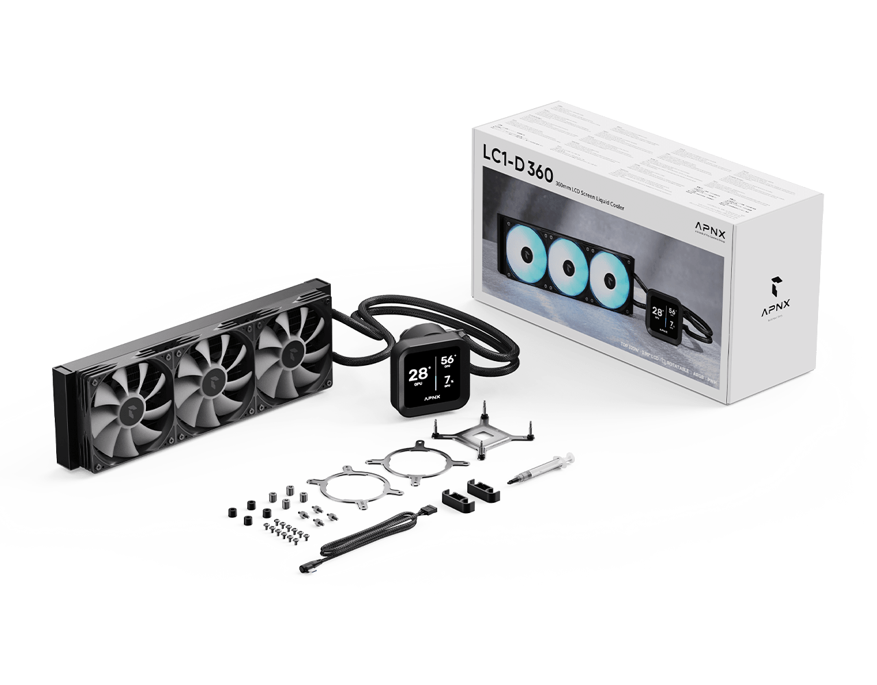 APNX LC1 LCD 360 ARGB AIO Liquid Cooler Black - AHW Store