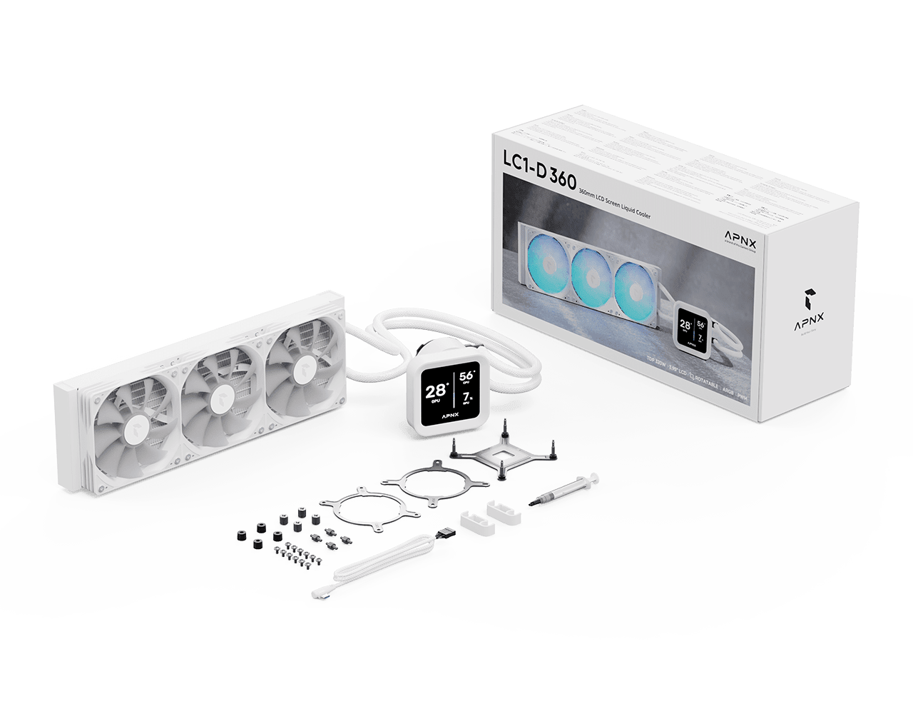 APNX LC1 LCD 360 ARGB AIO Liquid Cooler White - AHW Store