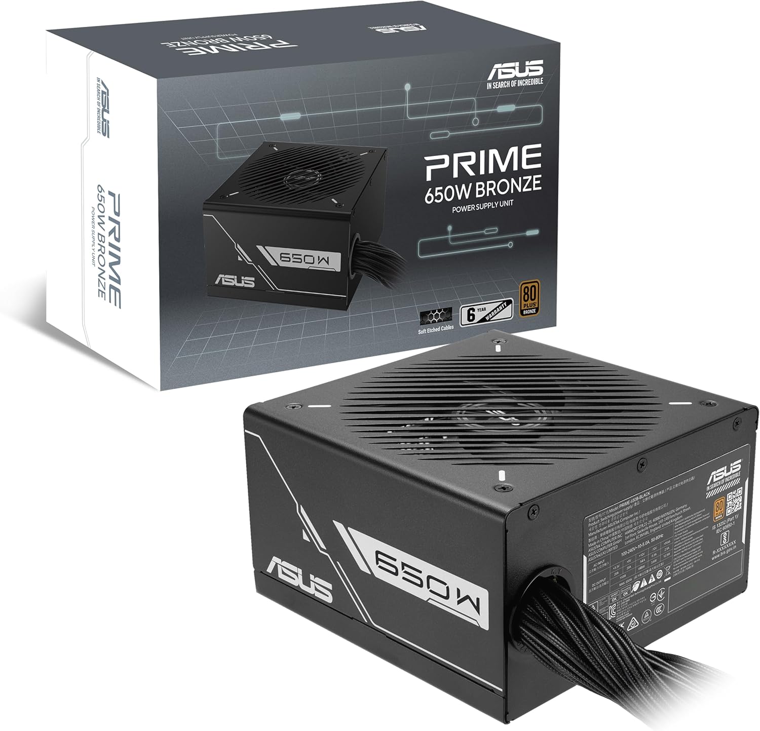 ASUS Prime 650W Bronze (650W, 80+ Bronze Certified, Dual Ball Bearings, 135mm Fan, Etched cable, 6 - y - AHW Store
