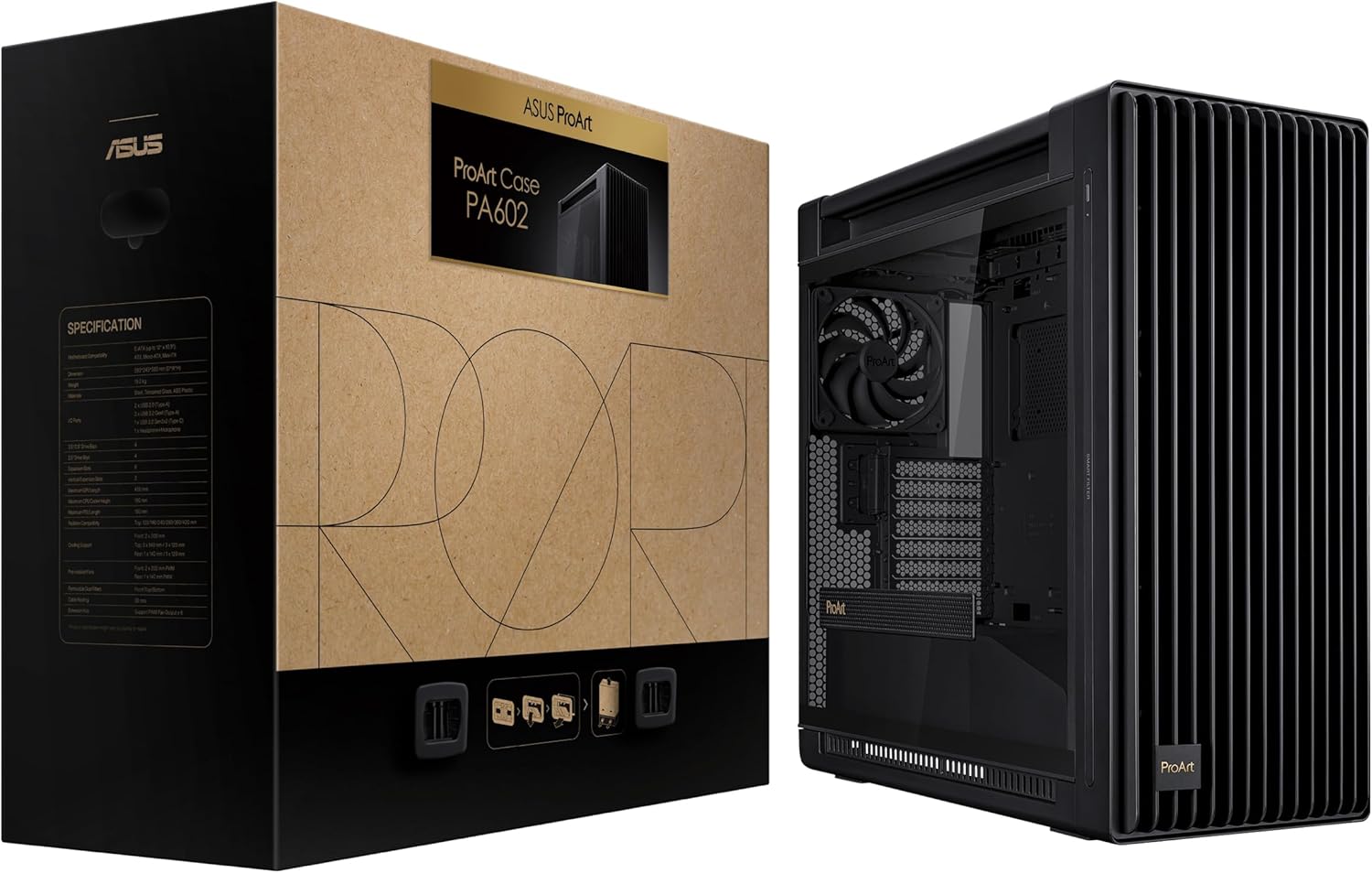ASUS ProArt PA602 E - ATX computer case, 420 mm radiator support, one 140 mm and two 200mm pre - install - AHW Store