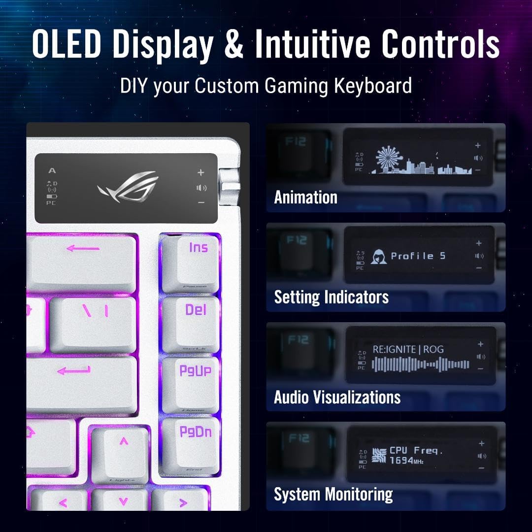 ASUS ROG Azoth 75 Wireless DIY Custom Gaming Keyboard, OLED display, Gasket - Mount, Three - Layer Dampe - AHW Store