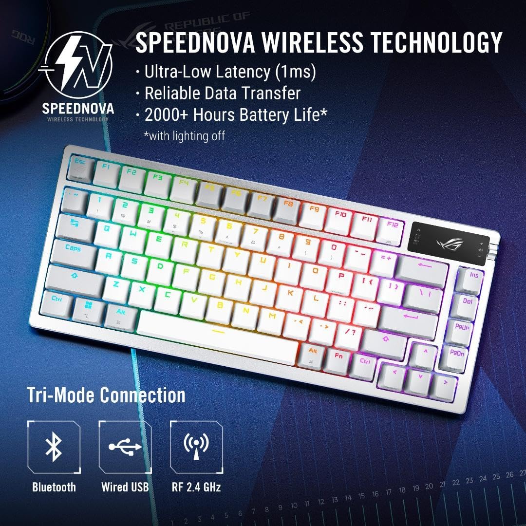 ASUS ROG Azoth 75 Wireless DIY Custom Gaming Keyboard, OLED display, Gasket - Mount, Three - Layer Dampe - AHW Store