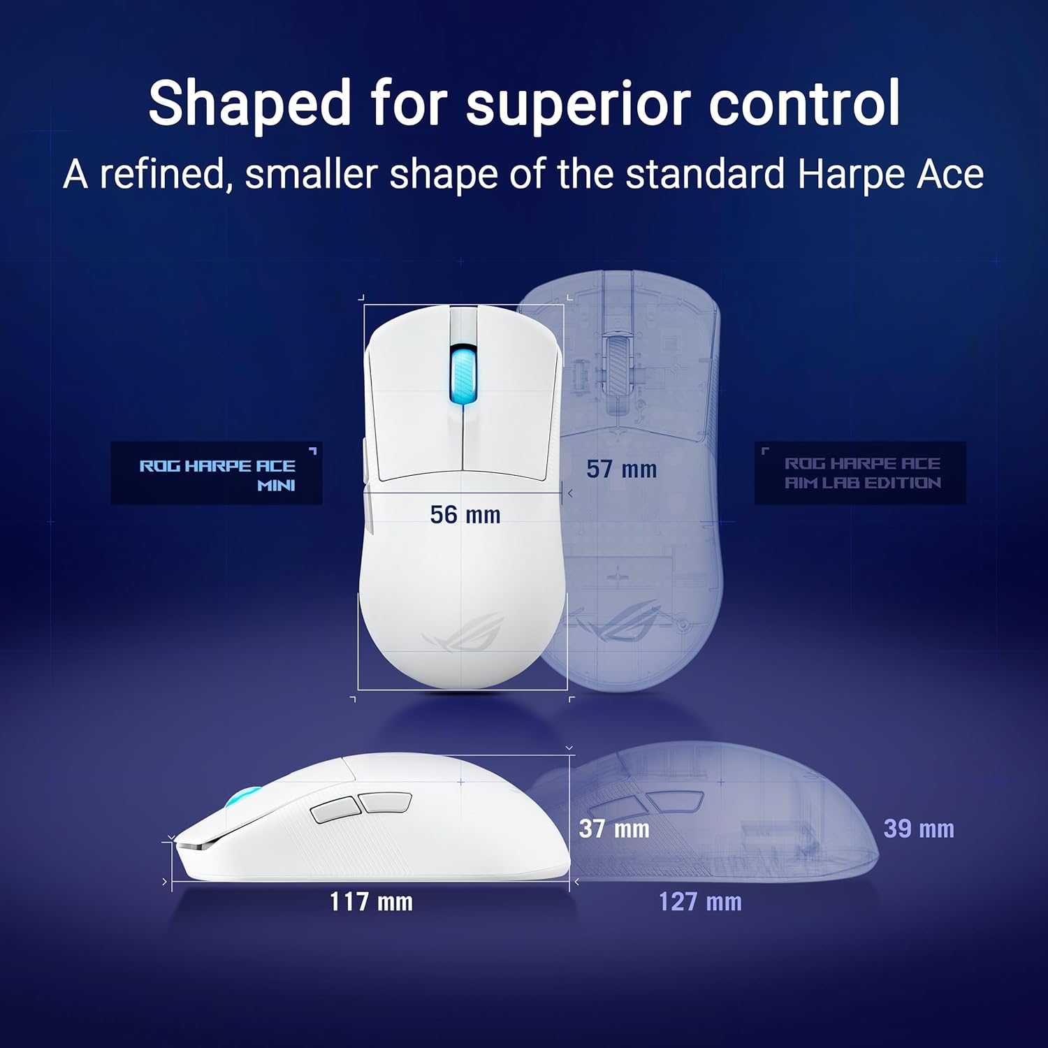 ASUS ROG Harpe Ace Mini Wireless Gaming Mouse 42000 DPI 49g Ultra Lightweight AimPoint Pro Optical Sensor Optical Micro Switches ROG Polling Rate Booster Esports - White - AHW Store