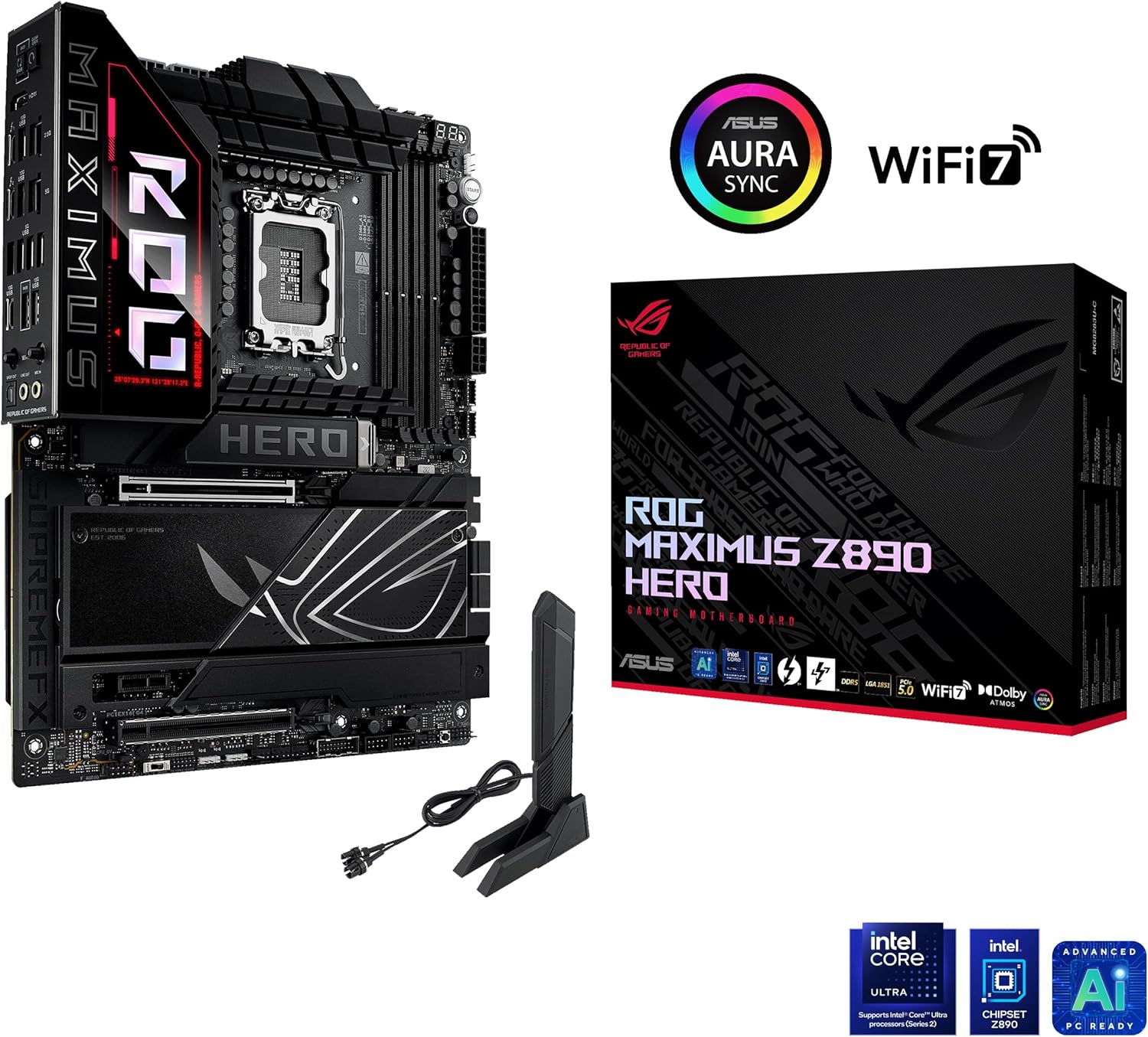 Asus ROG MAXIMUS Z890 HERO Intel Z890 LGA1851 DDR5 8800 6x M.2 WiFi 7 BT Thunderbolt 4 USB4 5Gbit 2. - AHW Store