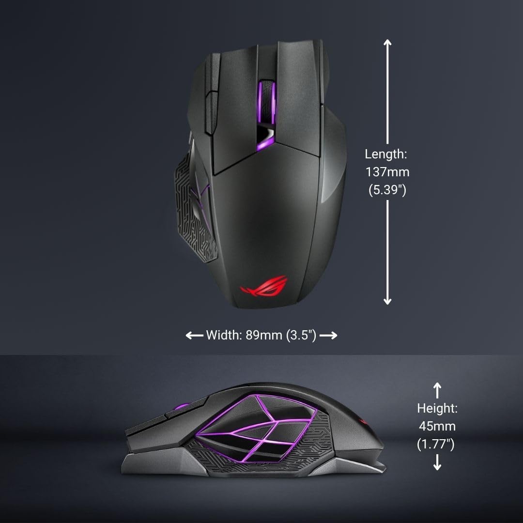 ASUS ROG Spatha X Wireless Gaming Mouse 19000 DPI 12 Programmable Buttons Magnetic Charging Dock Push - Fit Hot - Swap Switch Sockets ROG Micro Switches Aura RGB Lighting - Black - AHW Store