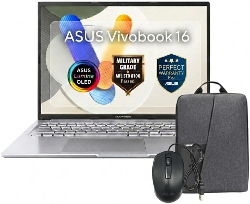 ASUS Vivobook 16 X1605VA - OACH565W 16 Inch FHD Plus OLED Laptop Intel Core i5 13420H 16GB DDR4 512GB NVMe SSD Intel UHD Graphics Windows 11 Home Slim Notebook With Backpack And Wired USB Optical Mouse - AHW Store
