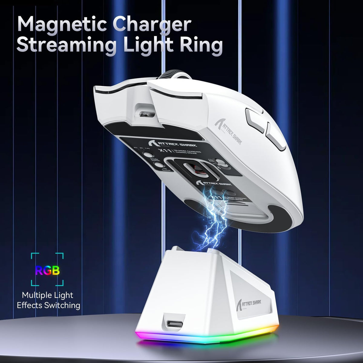 Attack Shark X11 Gaming Mouse 22000 DPI BT/2.4G Wireless/Wired Magnetic Charging Dock – White