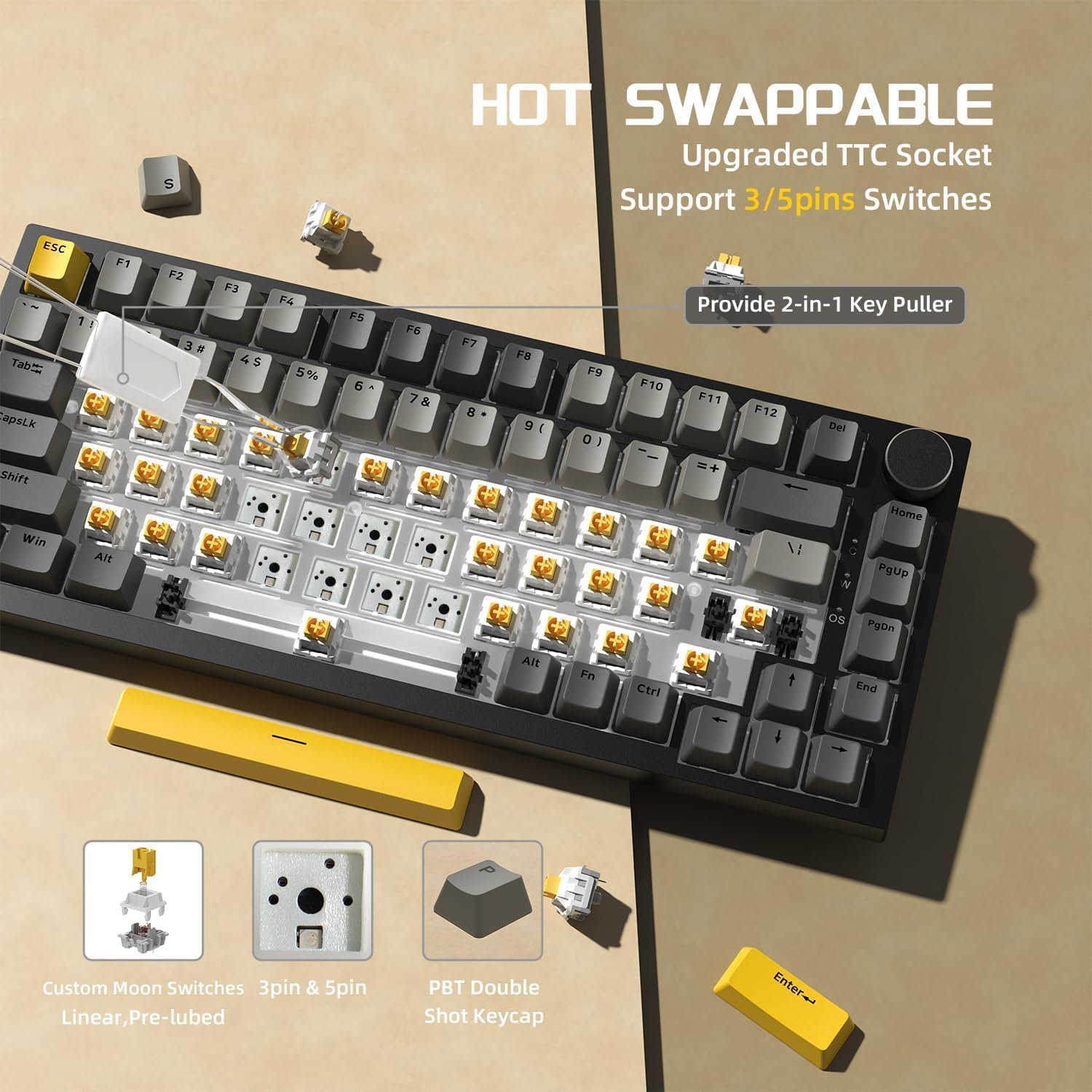 Attack Shark ajazz AK820 75% Wired Mechanical Gaming Keyboard with CNC Hot Swappable RGB Mounting Jo - AHW Store