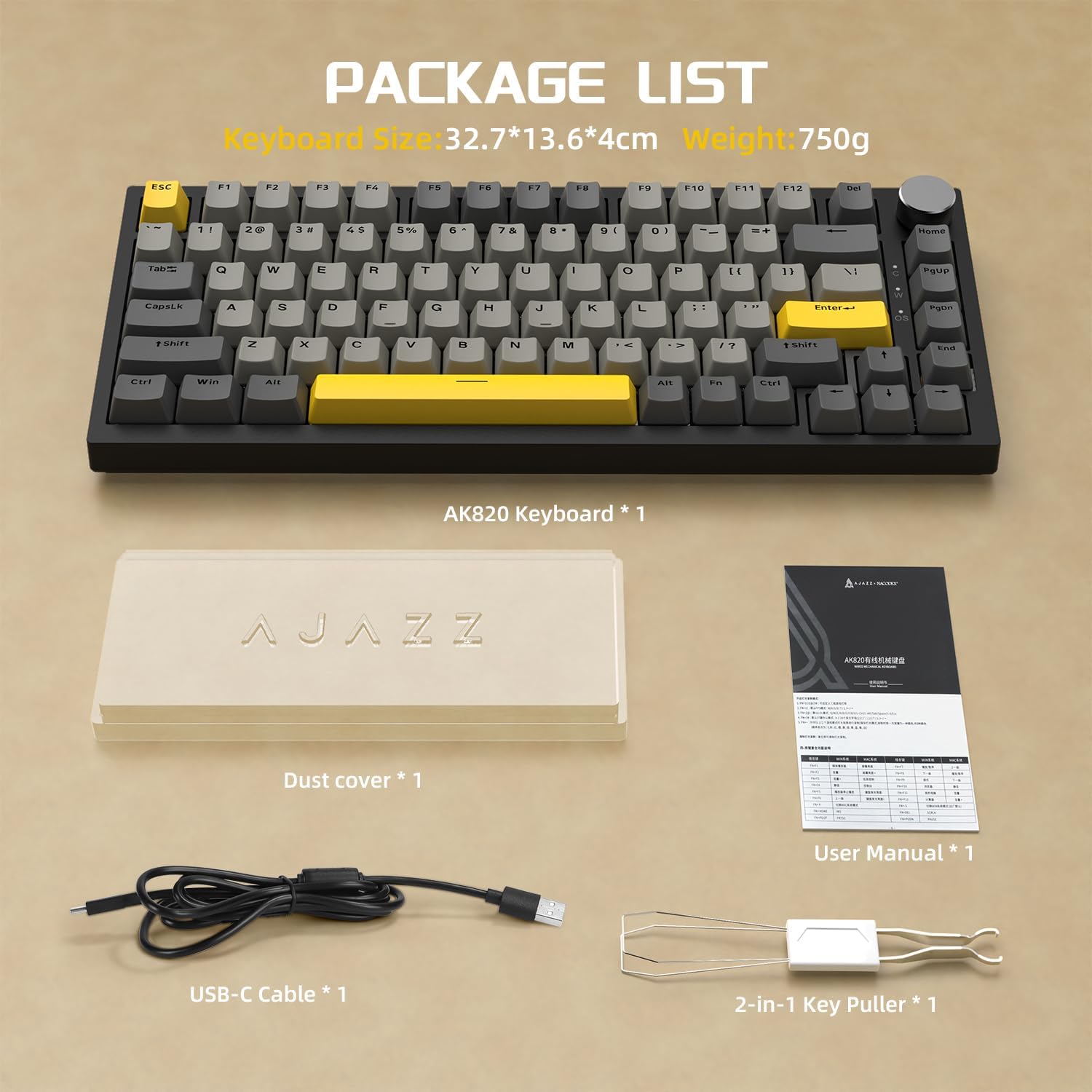 Attack Shark ajazz AK820 75% Wired Mechanical Gaming Keyboard with CNC Hot Swappable RGB Mounting Jo - AHW Store
