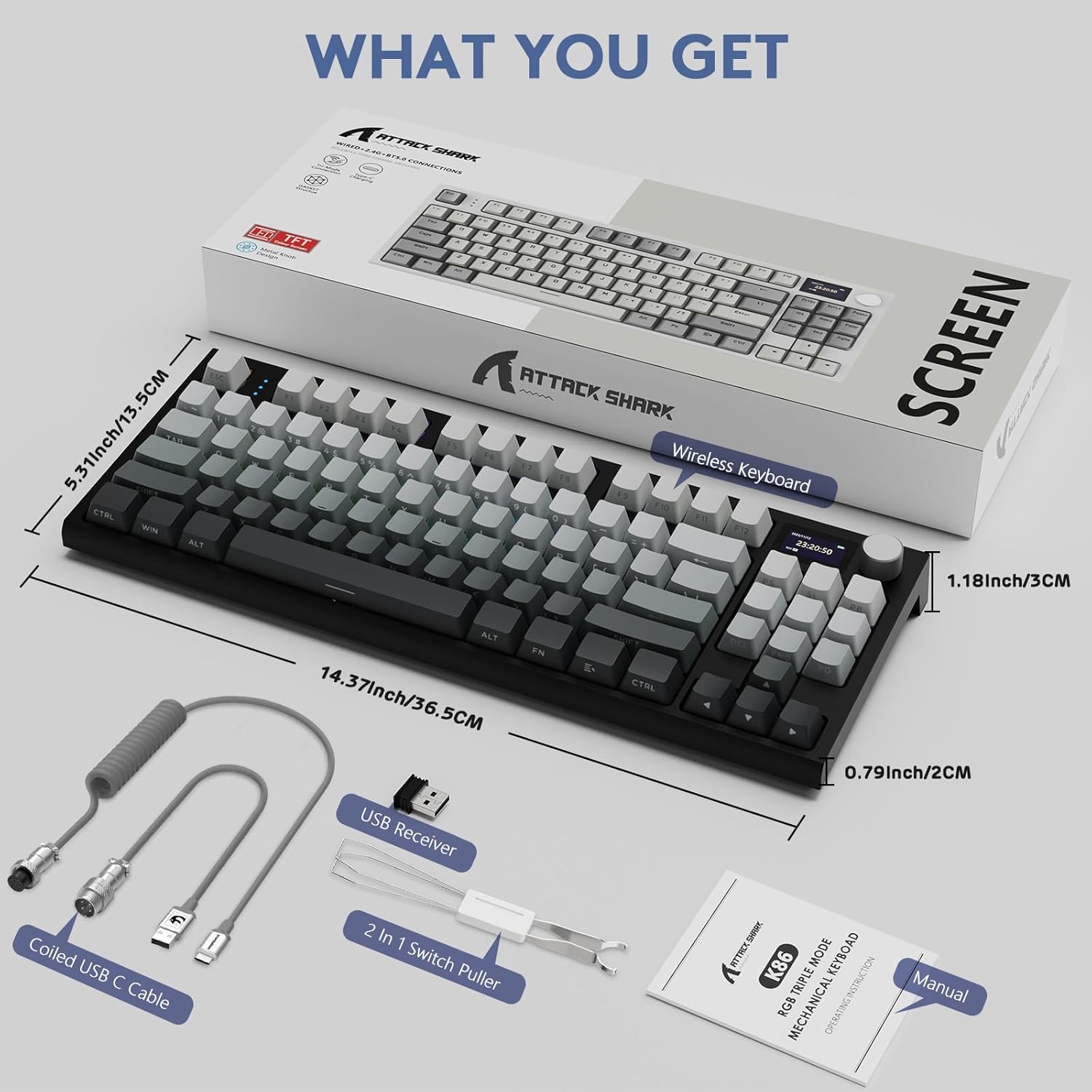 ATTACK SHARK K86 Wireless Mechanical Keyboard, 2.4G/BT5.0/USB - C Wired Gaming Keyboard, 75% TKL Layou - AHW Store