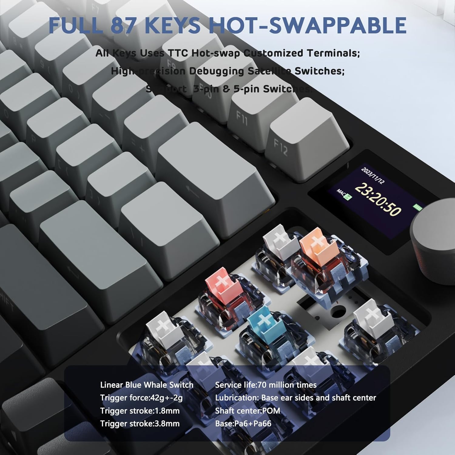 ATTACK SHARK K86 Wireless Mechanical Keyboard, 2.4G/BT5.0/USB - C Wired Gaming Keyboard, 75% TKL Layou - AHW Store