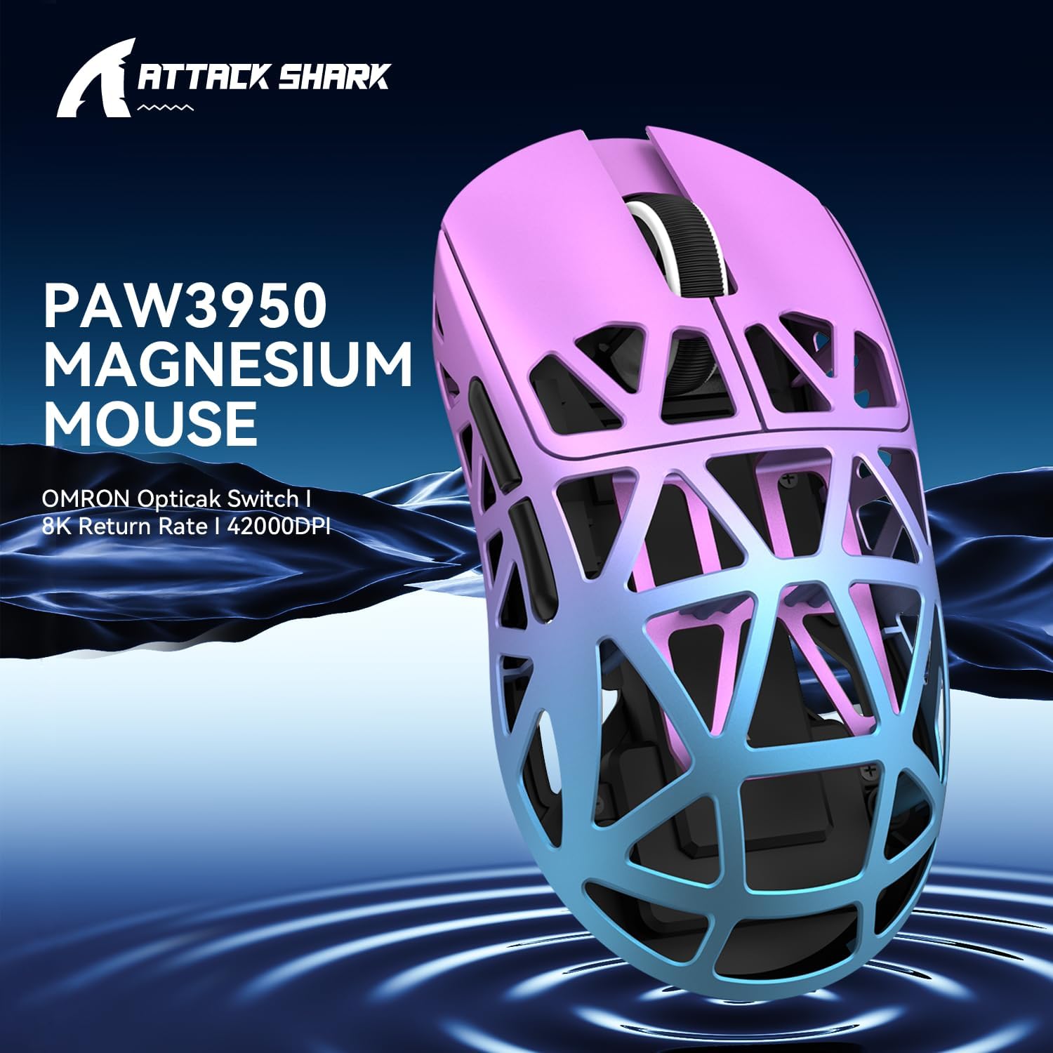 ATTACK SHARK R2 Magnesium Alloy Gaming Mouse PixArt PAW3950 42000 DPI 8K Polling Rate Tri - Mode Wireless BT 2.4G Wired 48g Superlight Mice for Windows Mac Xbox PS - Purple - AHW Store
