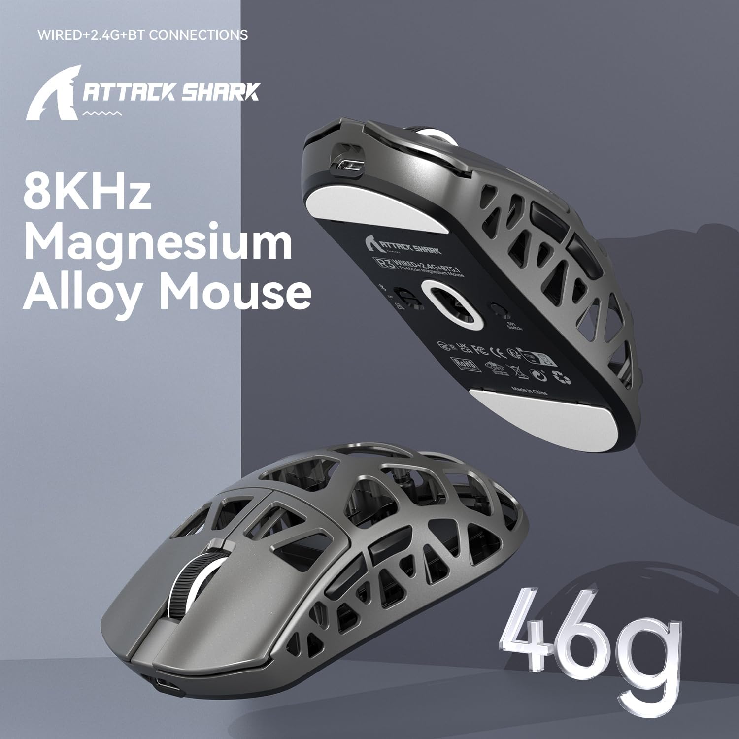 ATTACK SHARK R3 Magnesium Wireless Gaming Mouse 46g 26000 DPI 8000Hz Grey - AHW Store