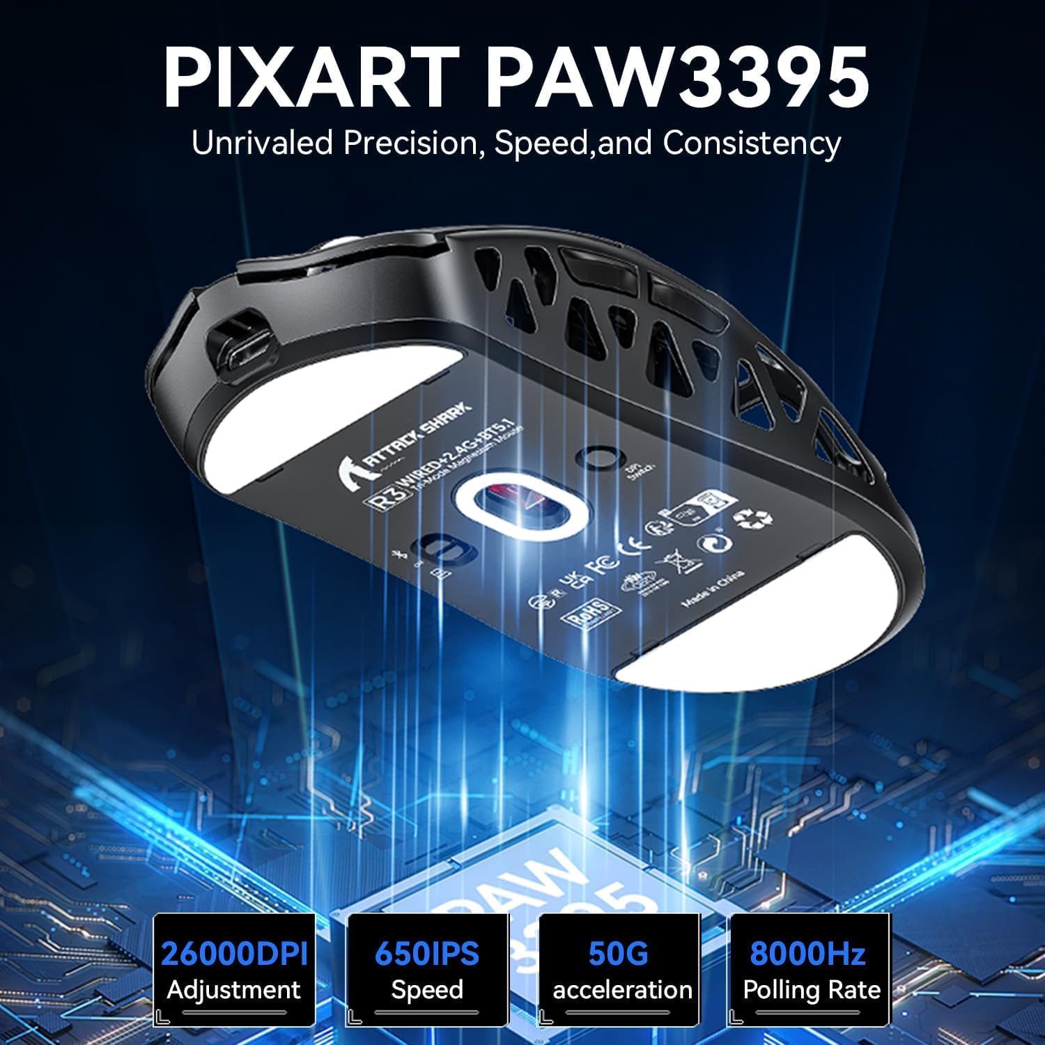 ATTACK SHARK R3 Magnesium Wireless Gaming Mouse 46g 26000 DPI 8000Hz Grey - AHW Store