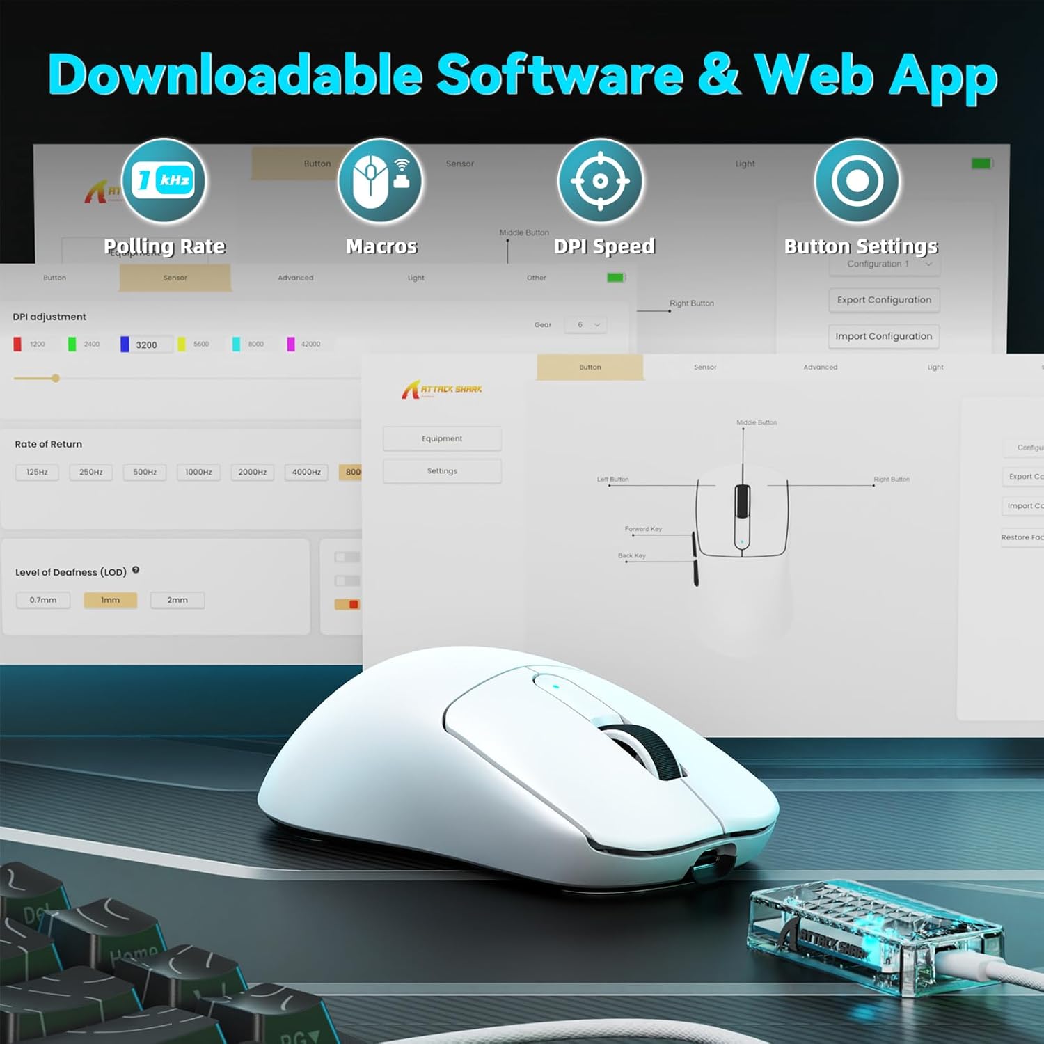 ATTACK SHARK V5 Wireless Gaming Mouse, 53g, Optical Microswitch, Nordic52840 MCU, PAW3950MAX, 8KHz L - AHW Store