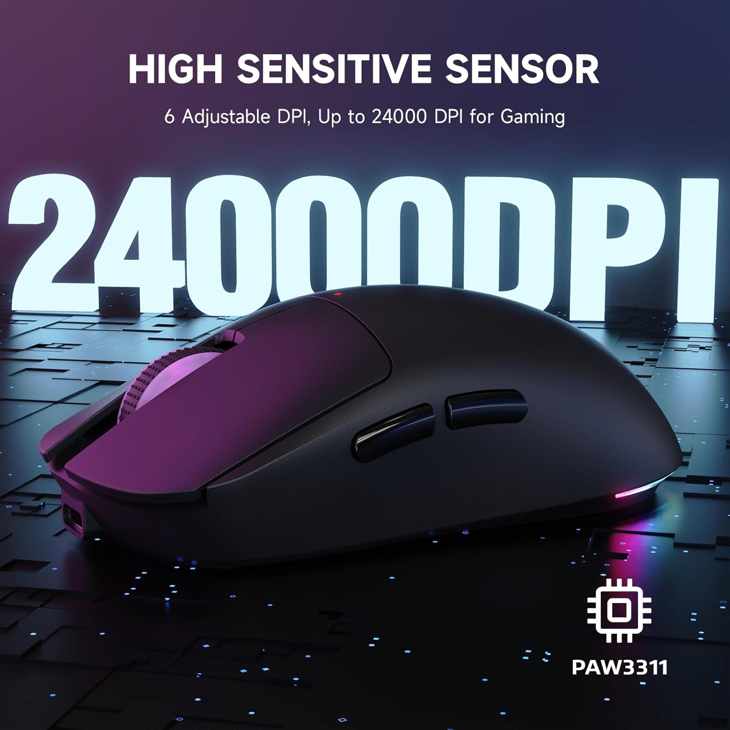 ATTACK SHARK X MAGIC - REFINER G6 Wireless Gaming Mouse 24000 DPI 1000Hz Polling Rate Tri - Mode BT 2.4G Wired 72g Lightweight RGB 750mAh Battery with Grip Tape PC Mac - Black - AHW Store