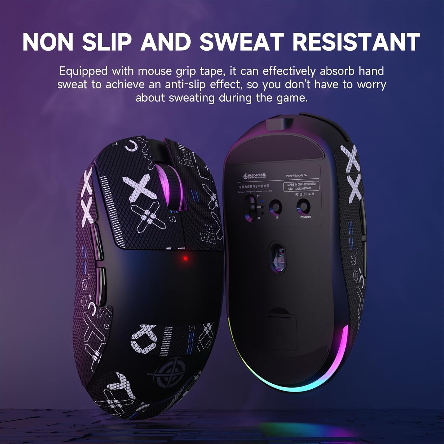 ATTACK SHARK X MAGIC - REFINER G6 Wireless Gaming Mouse 24000 DPI 1000Hz Polling Rate Tri - Mode BT 2.4G Wired 72g Lightweight RGB 750mAh Battery with Grip Tape PC Mac - Black - AHW Store