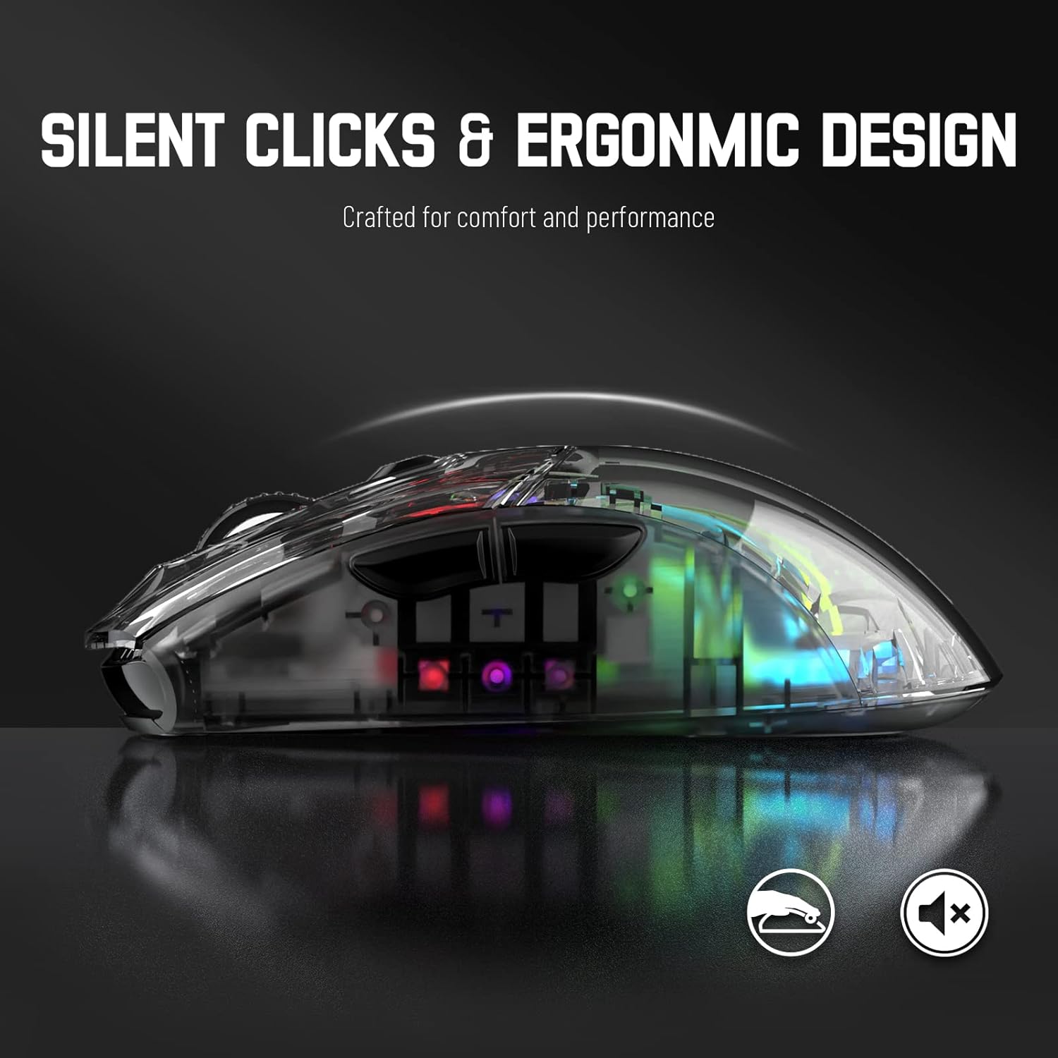 ATTACK SHARK X2 Wireless Gaming Mouse Transparent Shell Design 2400 DPI Tri - Mode Wireless BT 5.0 2.4G Wired RGB Rechargeable Ergonomic Mice for PC Mac Tablet - Black - AHW Store