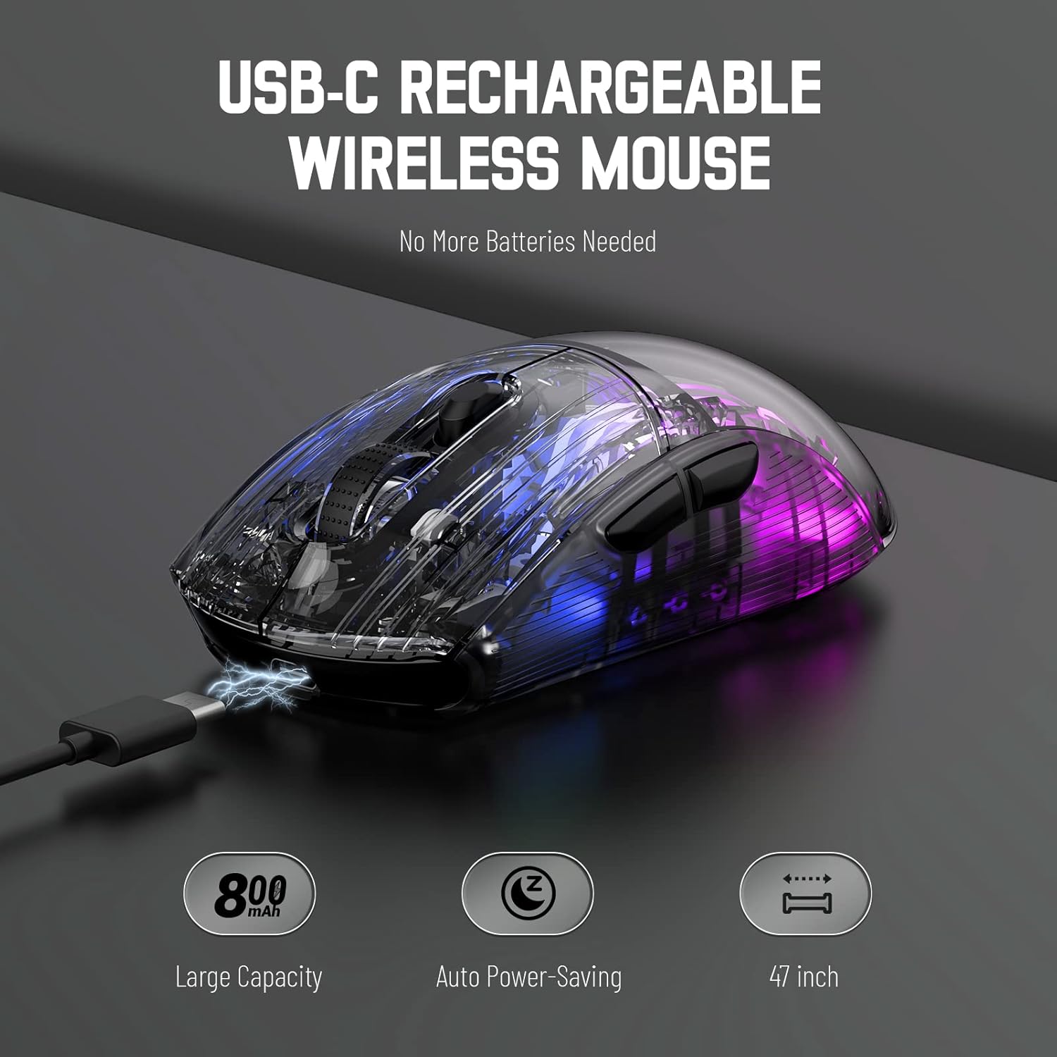 ATTACK SHARK X2 Wireless Gaming Mouse Transparent Shell Design 2400 DPI Tri - Mode Wireless BT 5.0 2.4G Wired RGB Rechargeable Ergonomic Mice for PC Mac Tablet - Black - AHW Store