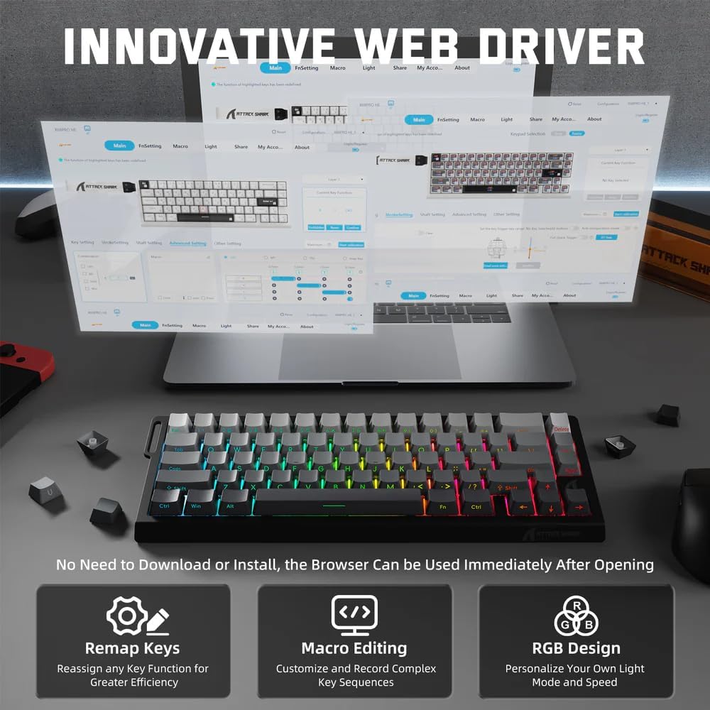 ATTACK SHARK X68PRO HE Rapid Trigger (Hall Effect) Tri - Mode (2.4G/Bluetooth/USB - C) Magnetic Gaming K - AHW Store