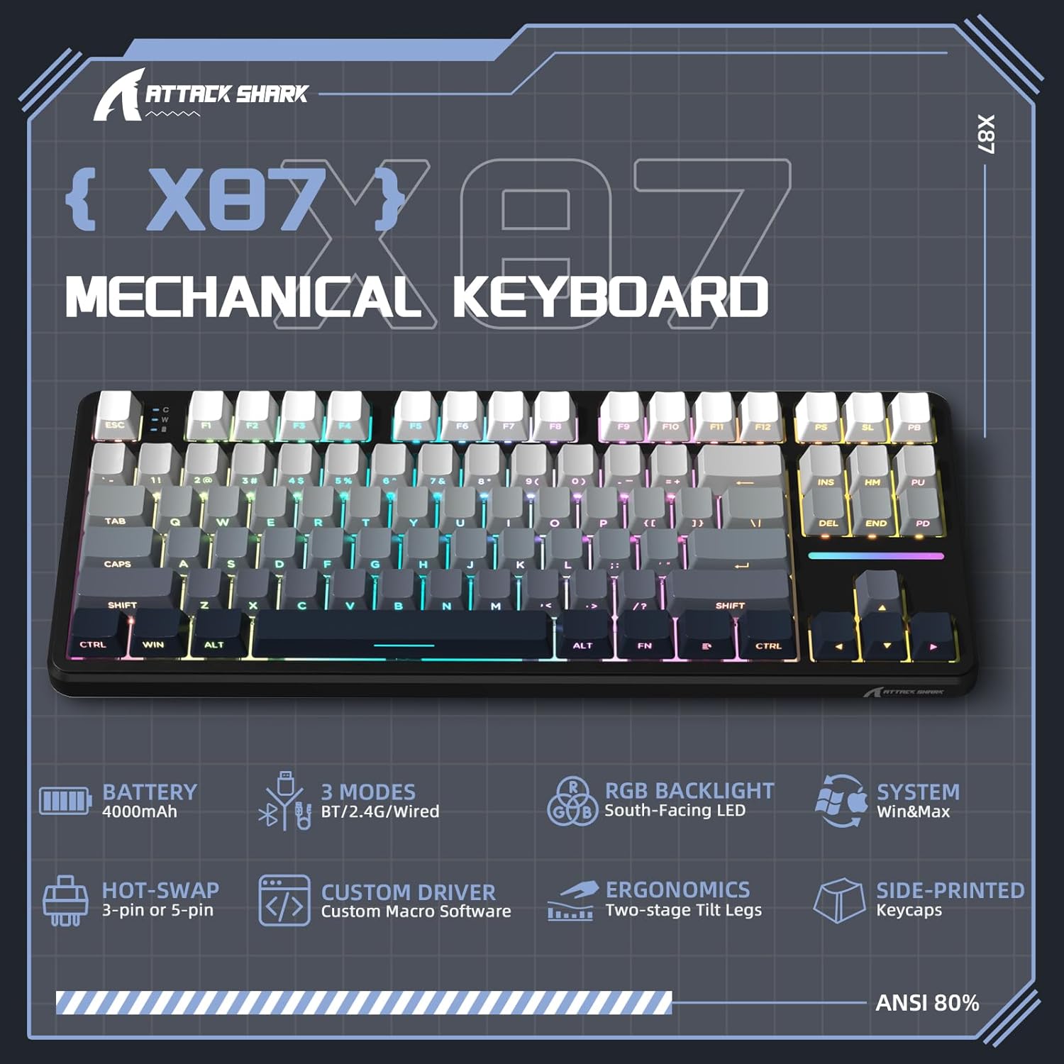 ATTACK SHARK X87 Wireless Mechanical Keyboard - AHW Store