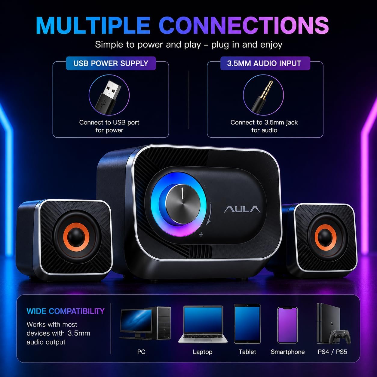 AULA A200 Pro 2.1 Stereo Gaming Speakers - AHW Store