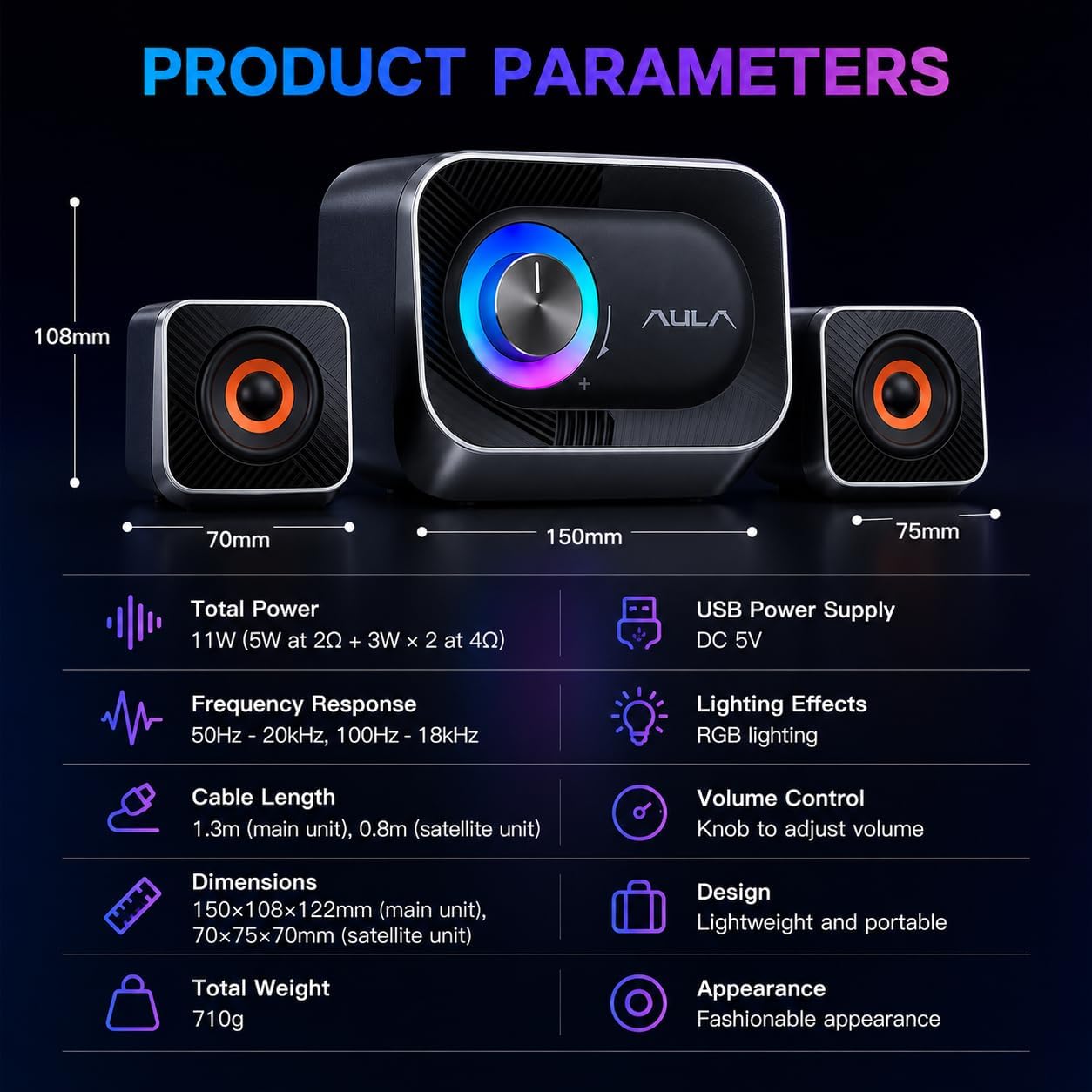 AULA A200 Pro 2.1 Stereo Gaming Speakers - AHW Store