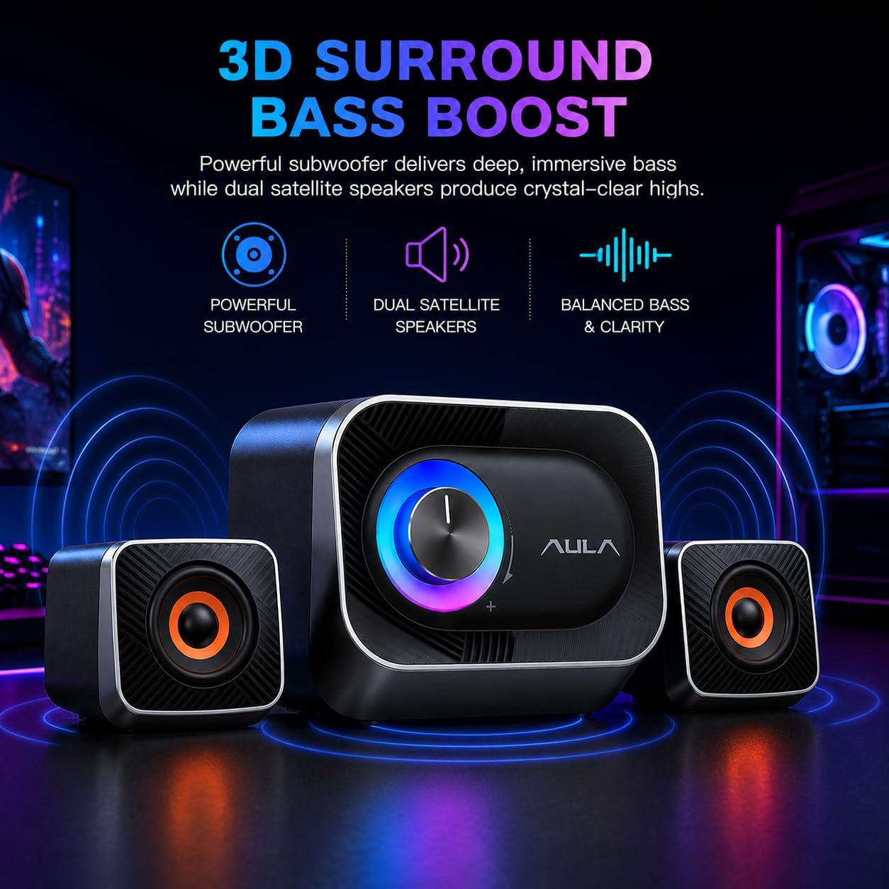AULA A200 Pro 2.1 Stereo Gaming Speakers - AHW Store