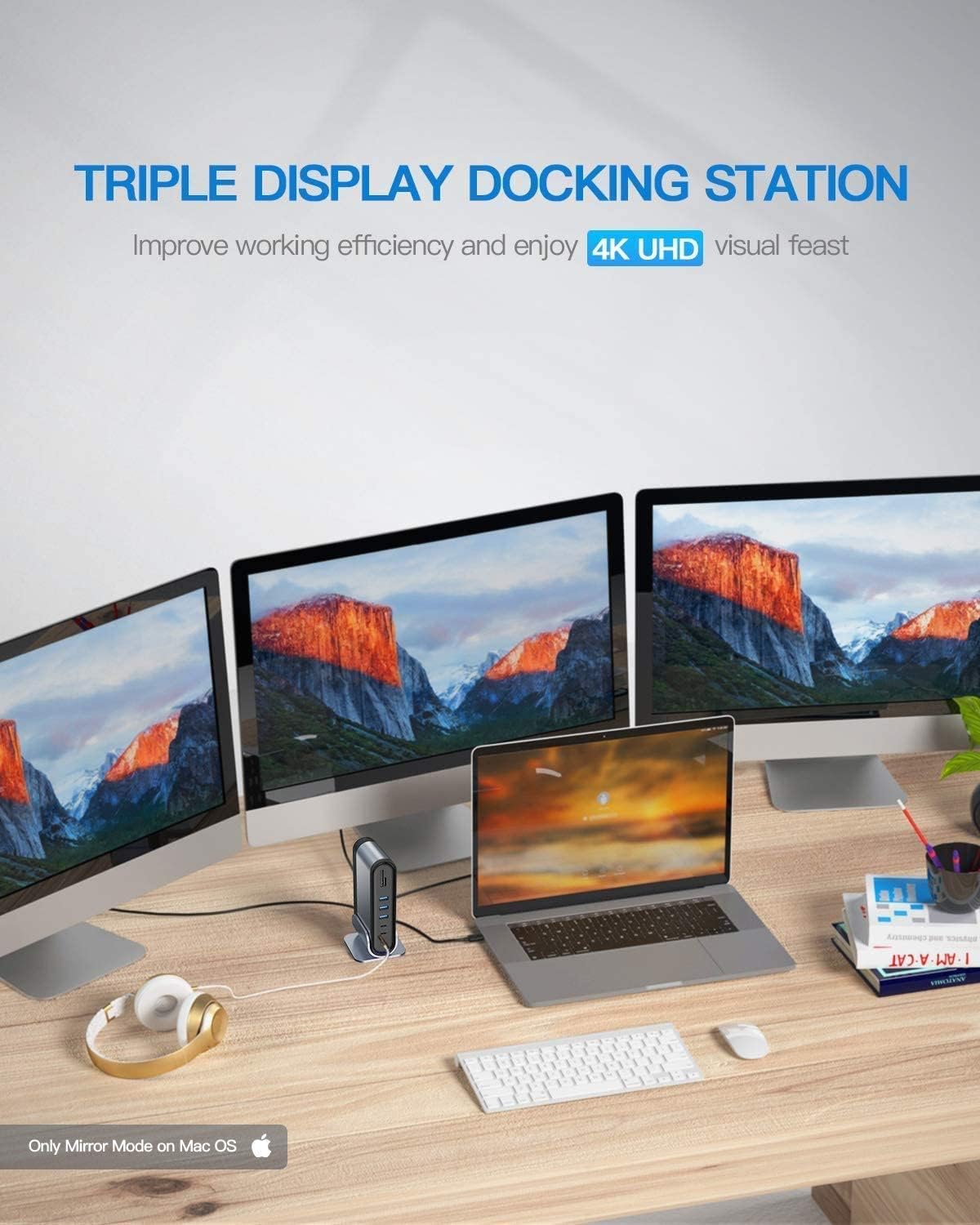 Baseus 17 - in - 1 Triple Display USB C Docking Station with Stand plus 3 4K HDMI Ports and Gigabit Ethernet also 100W PD with 5 USB Ports and SD TF Card Reader 3.5mm Audio for Windows Mac - AHW Store