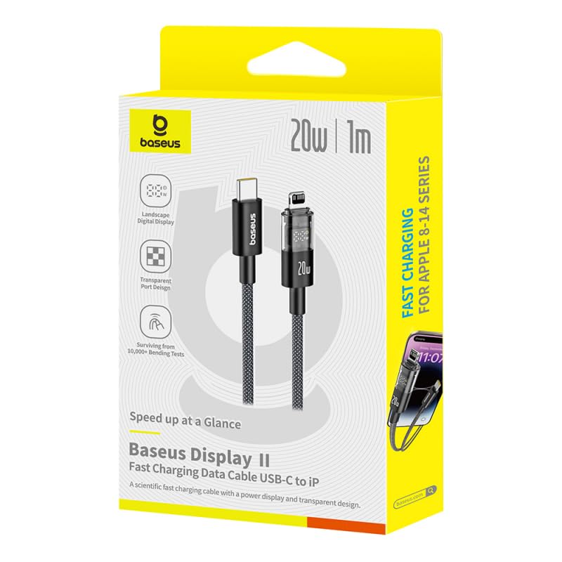 Baseus 20W PD Type - C to Lightning Cable with LED Power Display (1Meter) – Nylon Braided Fast Chargin - AHW Store